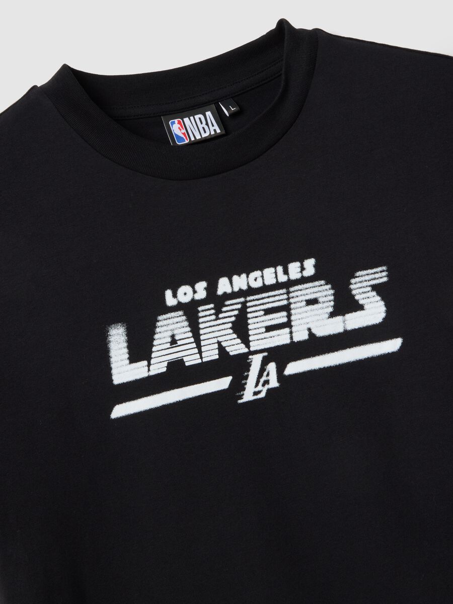 Black pure cotton regular fit t-shirt with Lakers logo_5