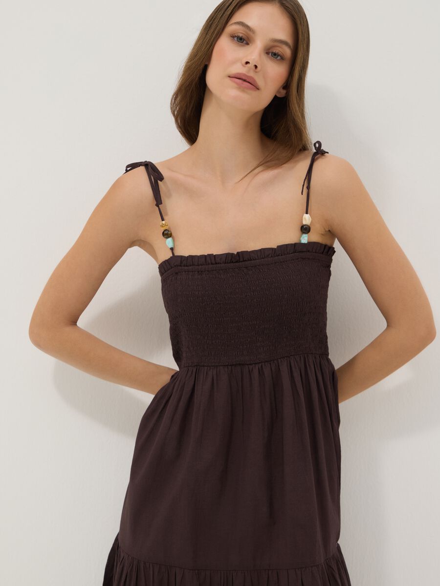 Long brown pure cotton kaftan with thin straps_2