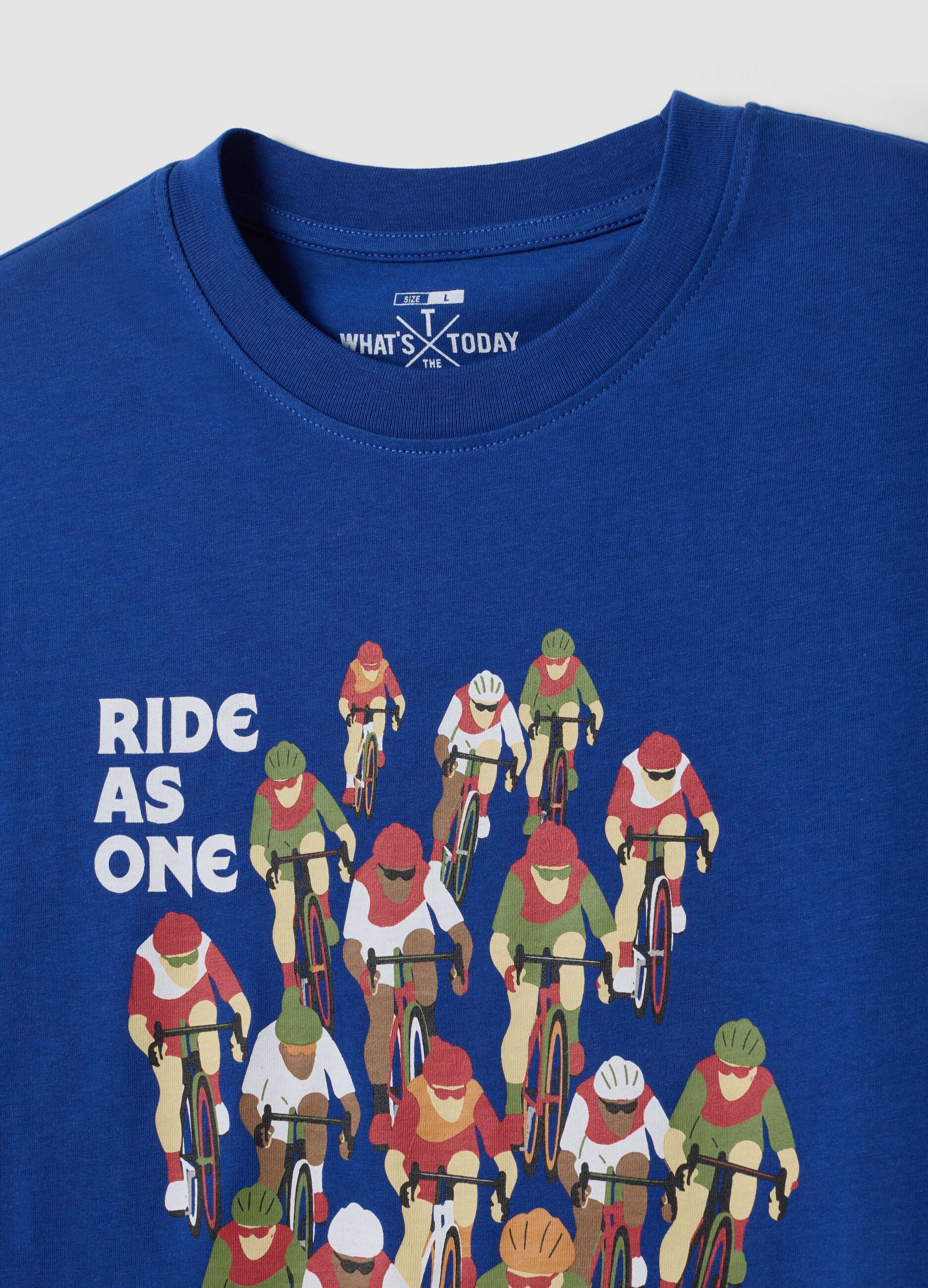 Blue pure cotton T-shirt with print, regular fit