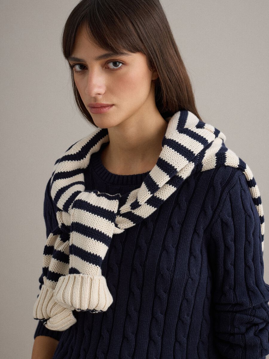 Blue sweater in pure cotton with regular fit and cable knit_1