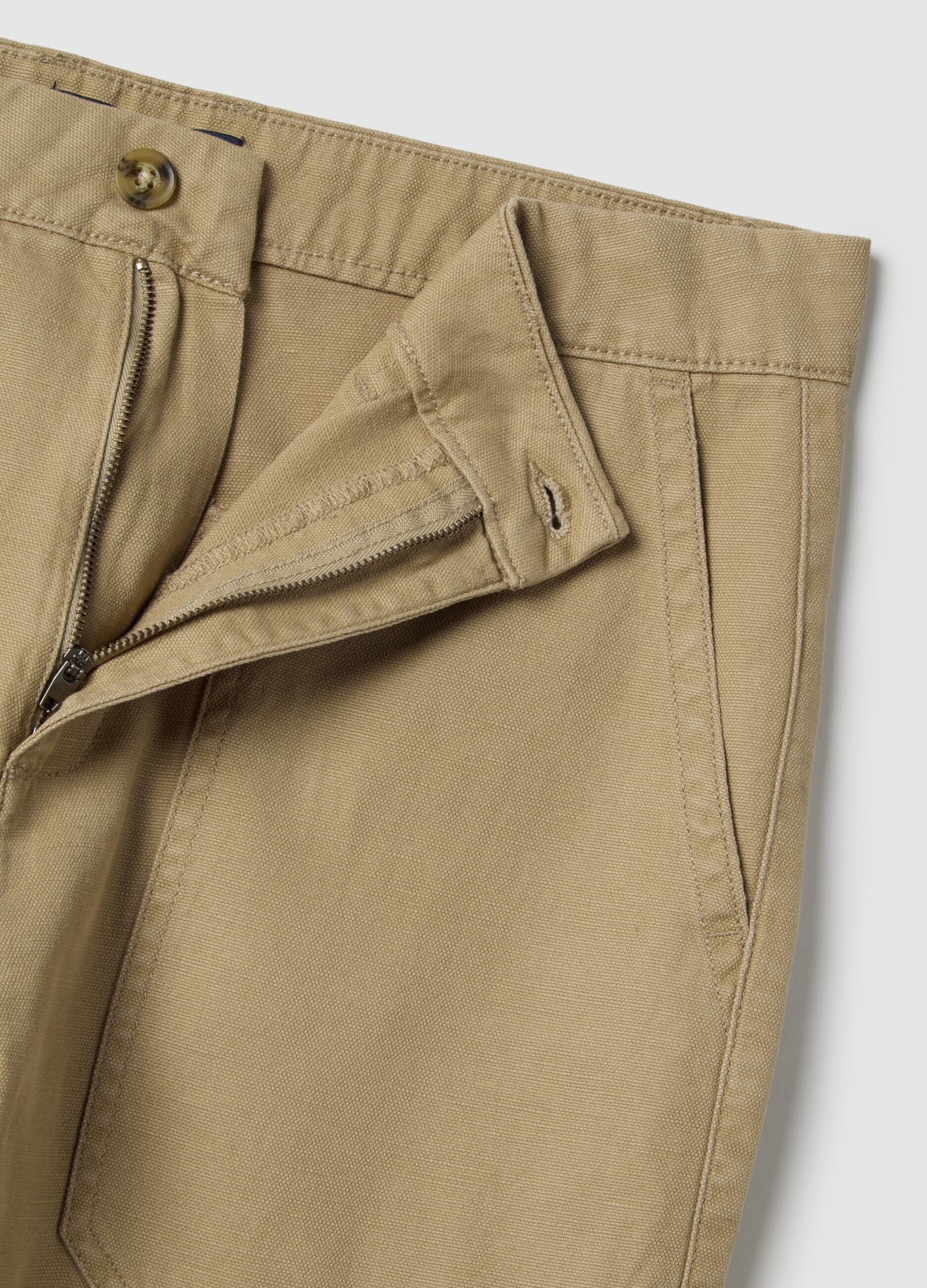 Beige Regular Fit Cotton and Linen Trousers