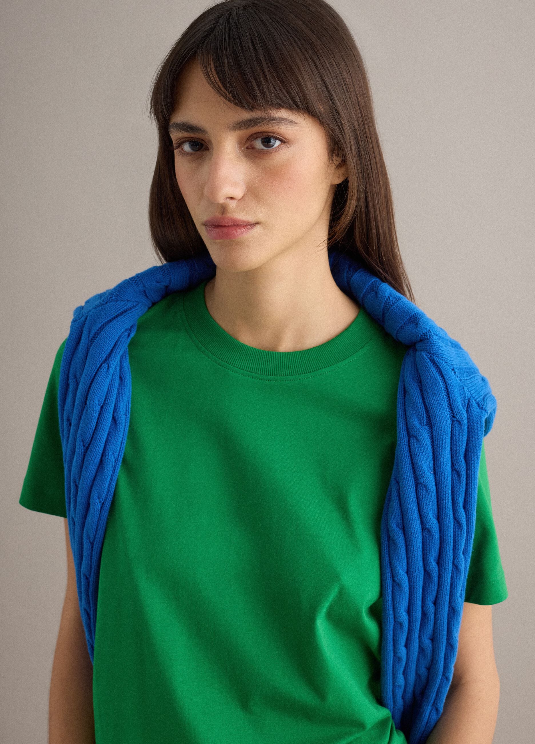 Regular Fit Green Crew Neck Cotton T-shirt