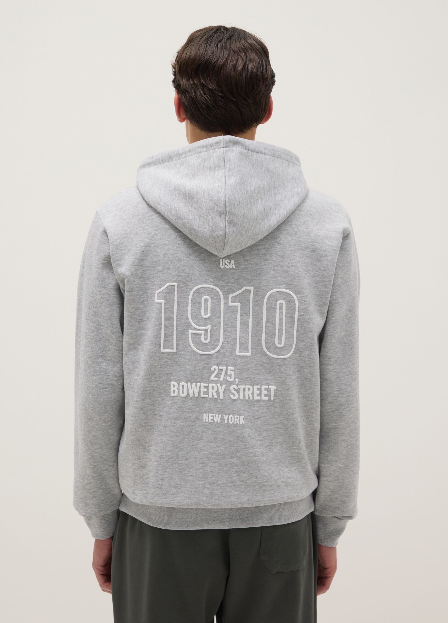 Grey regular fit cotton blend hoodie with zip