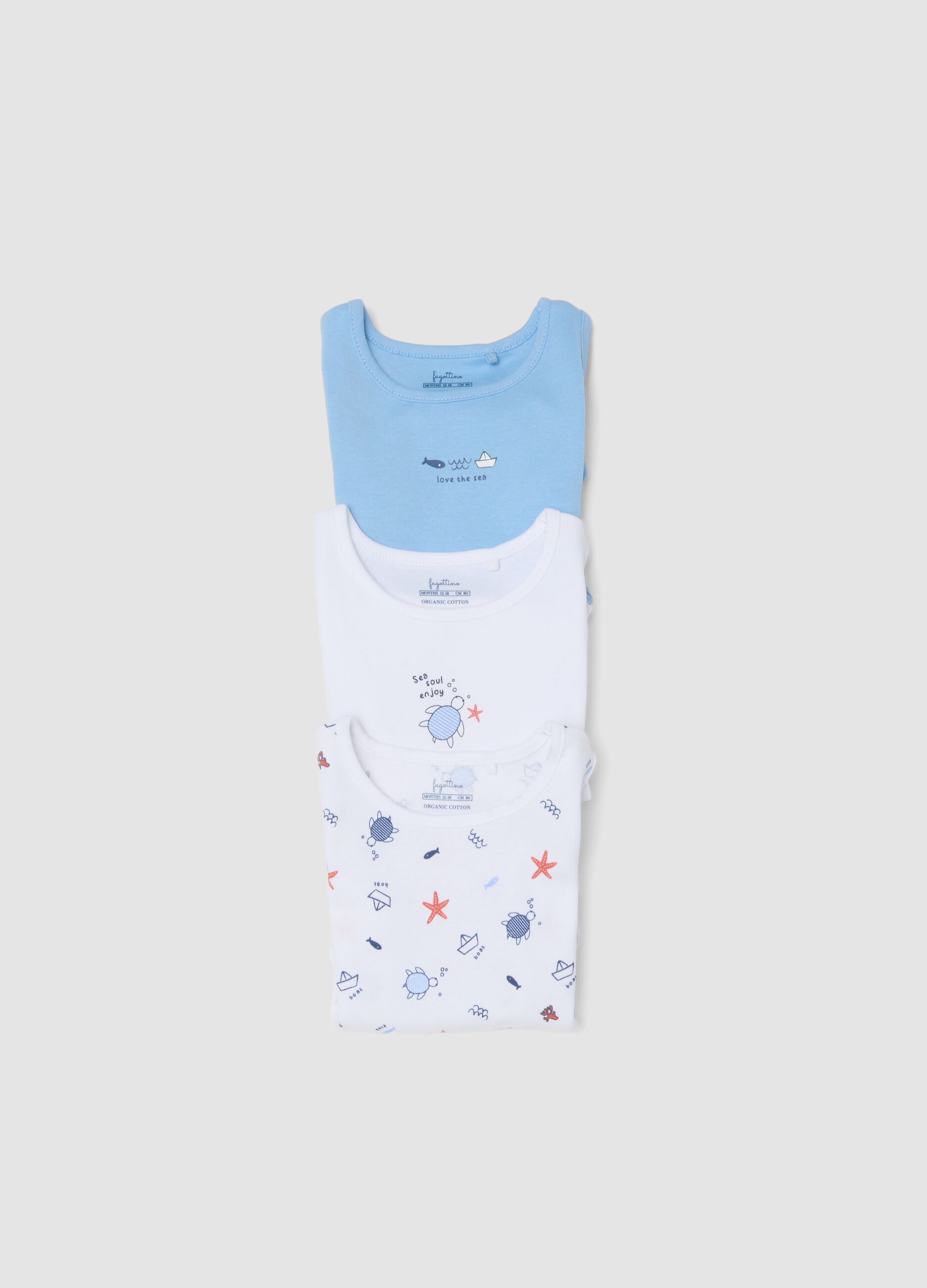 3-pack of blue sleeveless organic cotton bodysuits