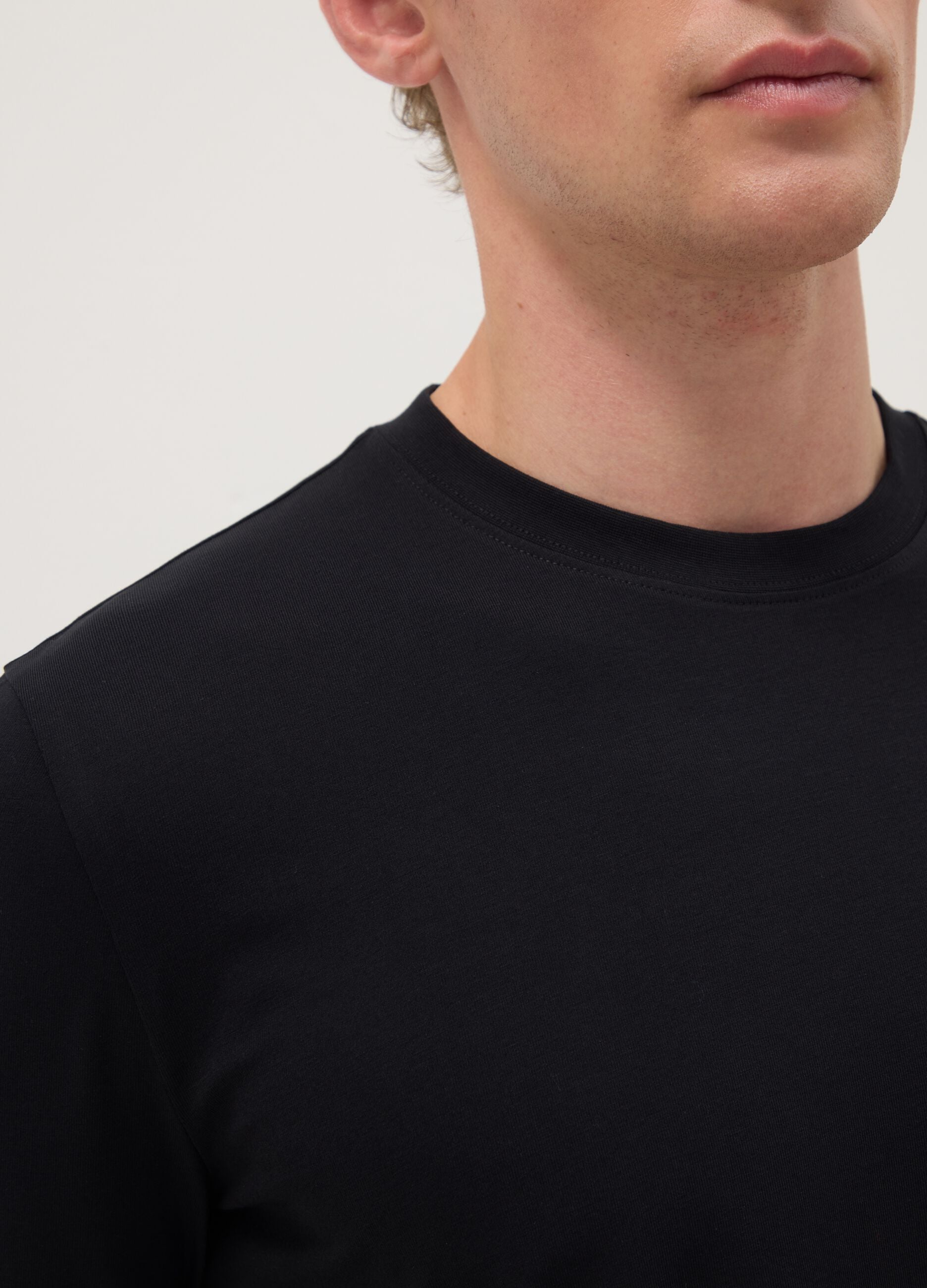 Black long sleeve stretch cotton regular fit T-shirt