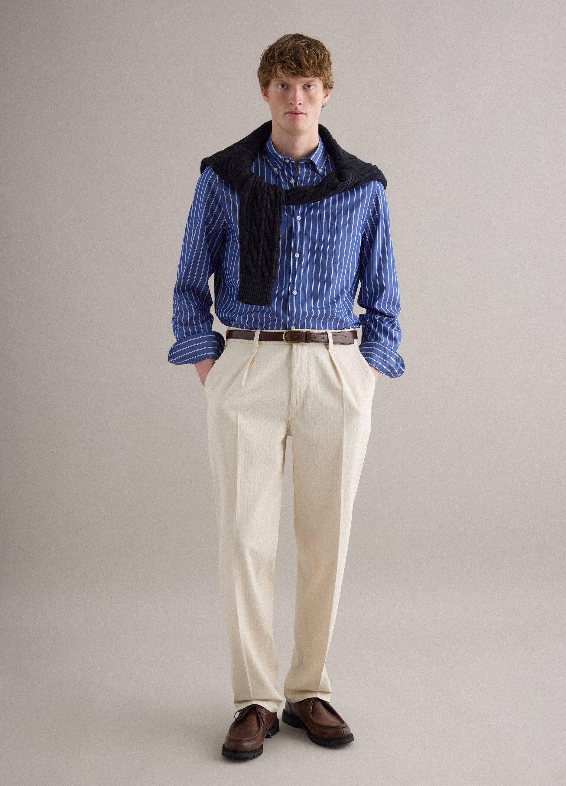 Multicolour striped pure cotton shirt, regular fit