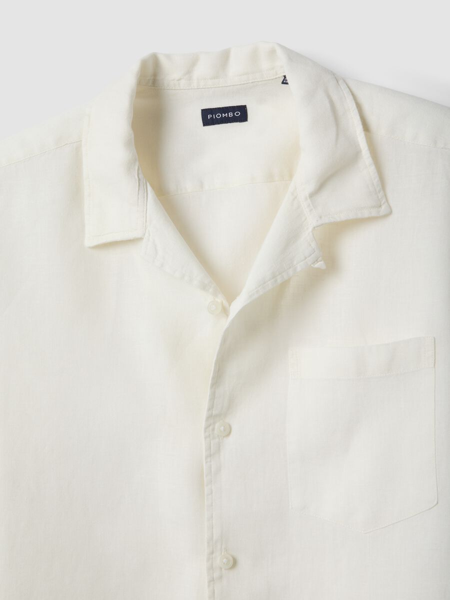 Camicia a maniche corte in puro lino bianca regular fit_5
