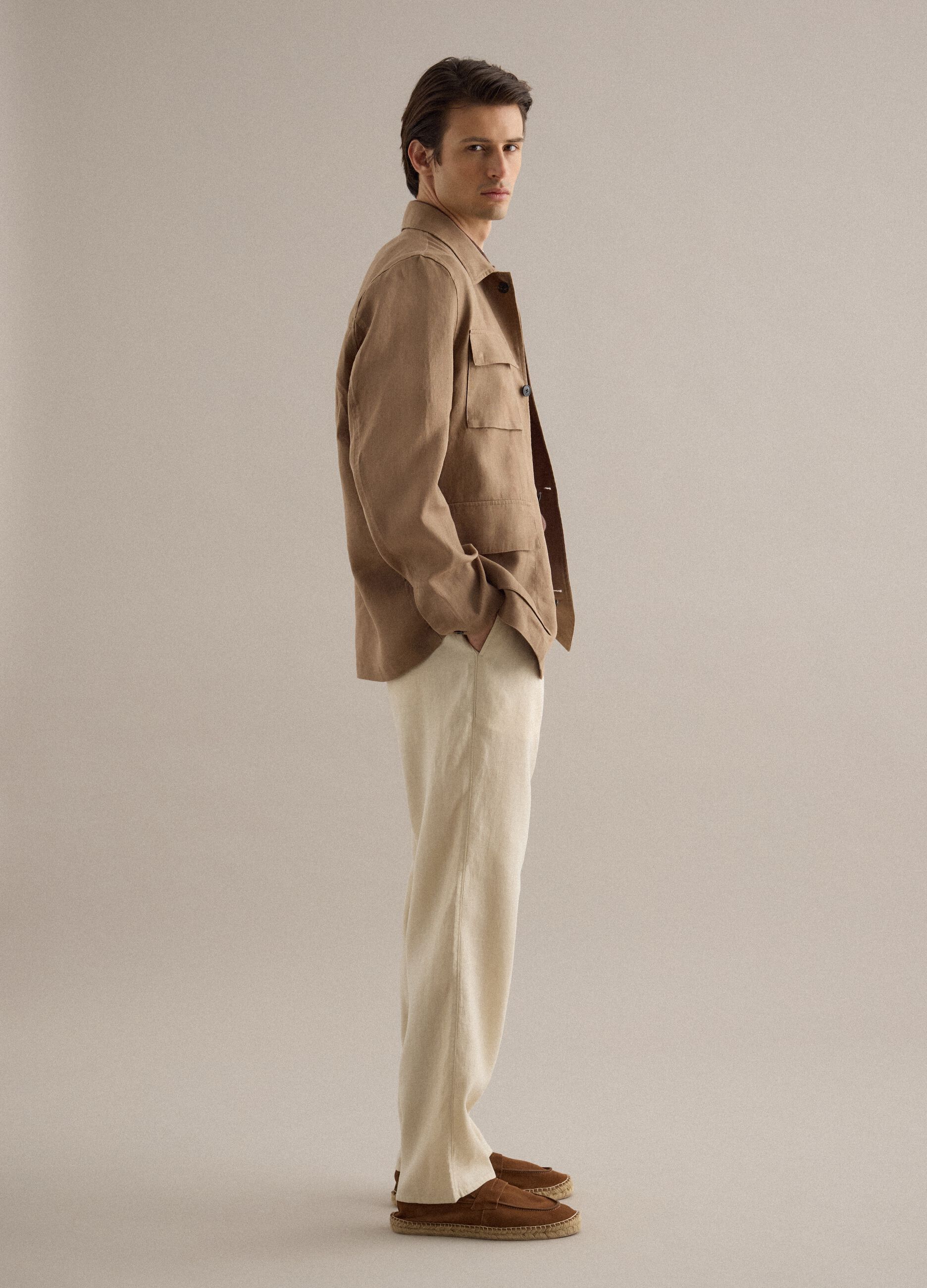 Brown pure linen blazer regular fit