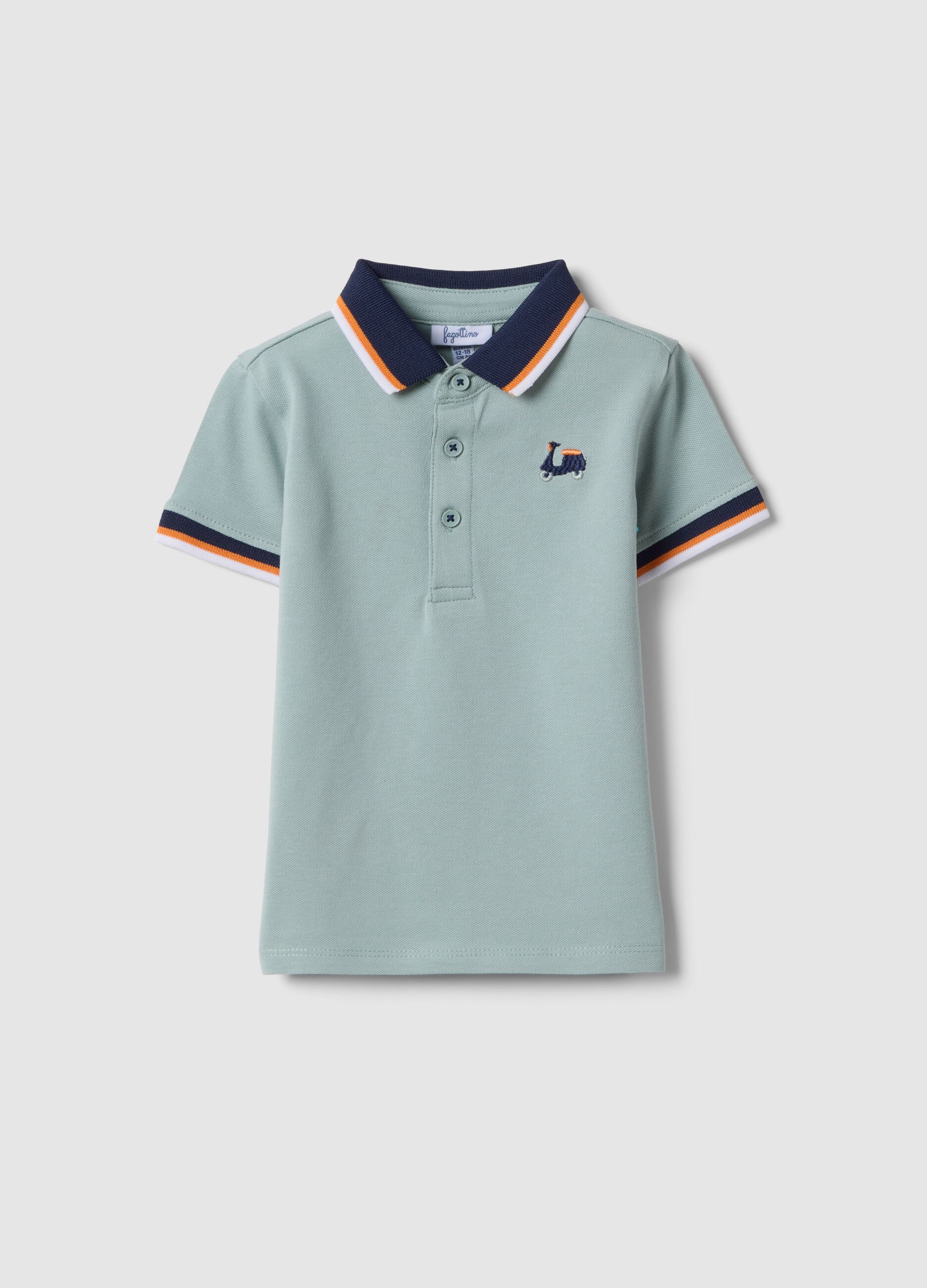 Regular fit boys' light blue stretch cotton polo with embroidery