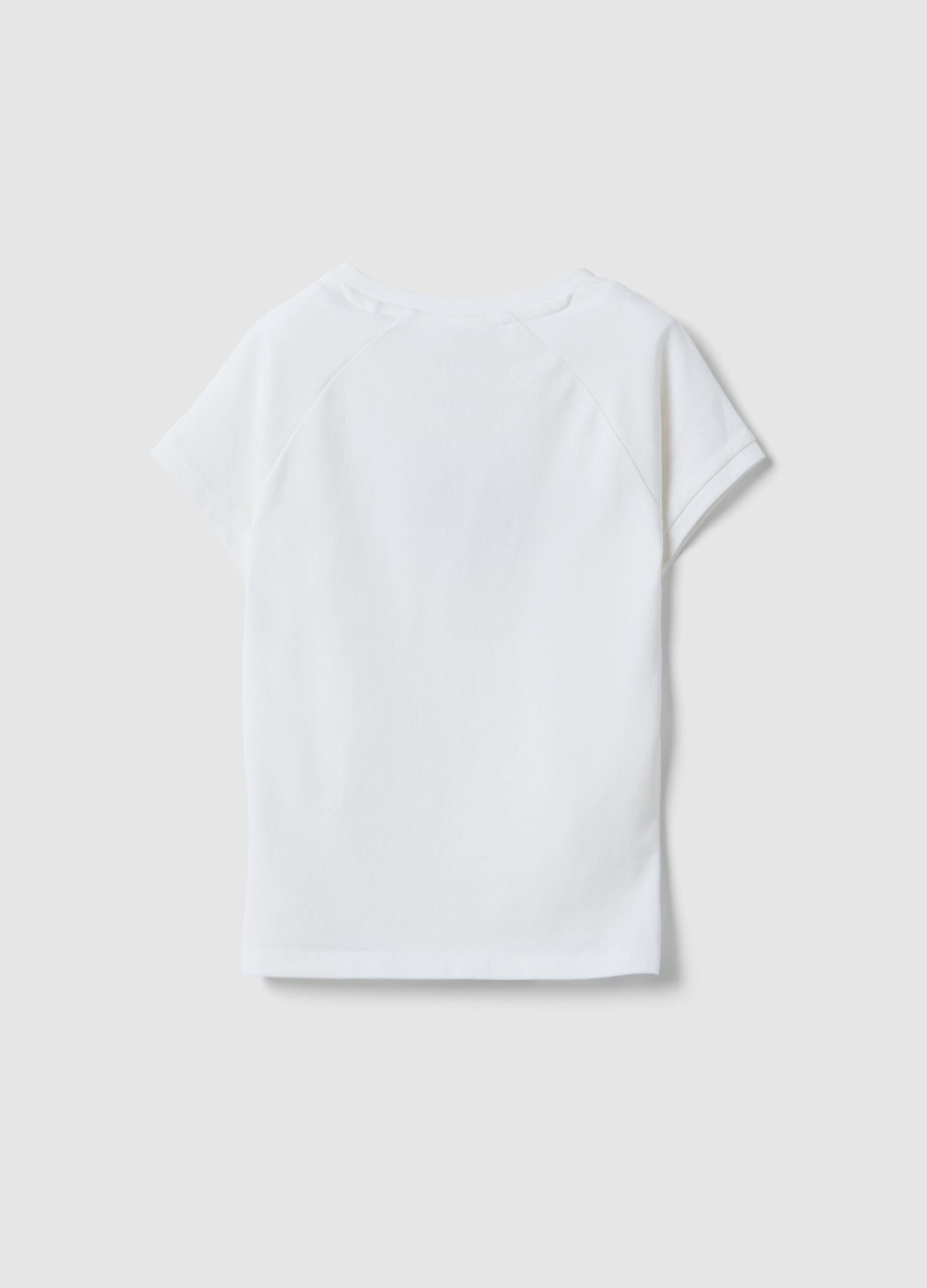 Girls' slim fit white stretch cotton t-shirt with slogan