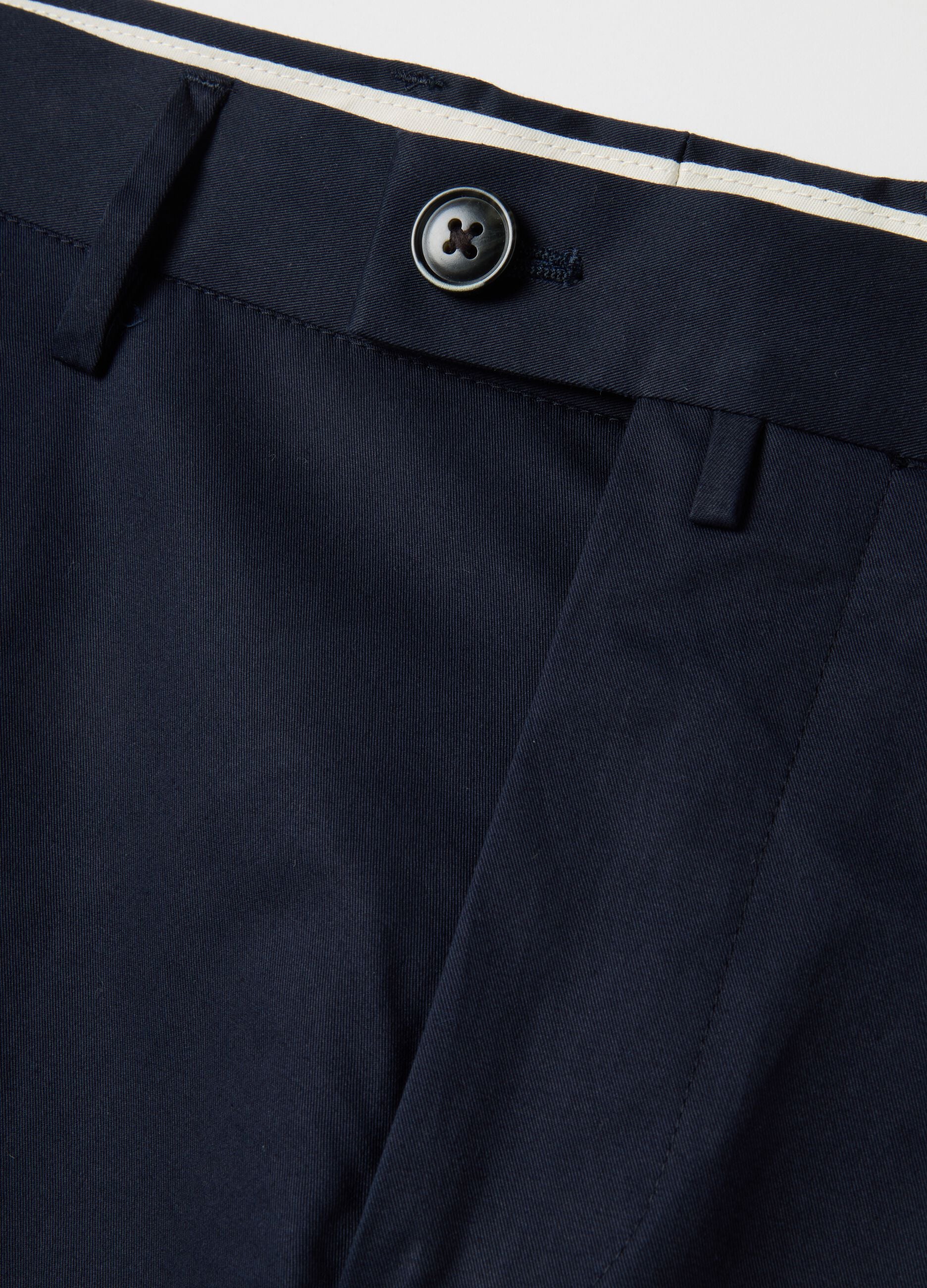Blue Stretch Cotton Regular Fit Trousers