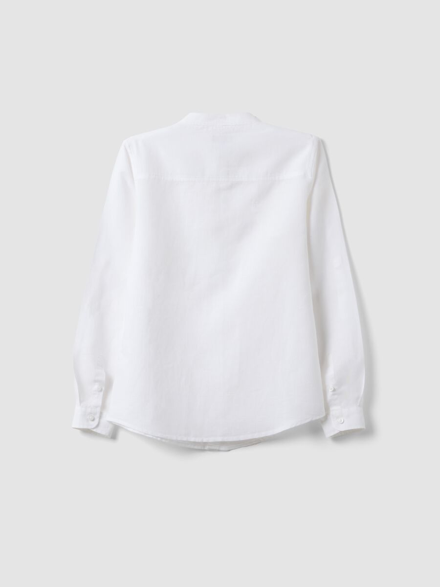 White linen and cotton blend boys&rsquo; shirt with mandarin collar_4