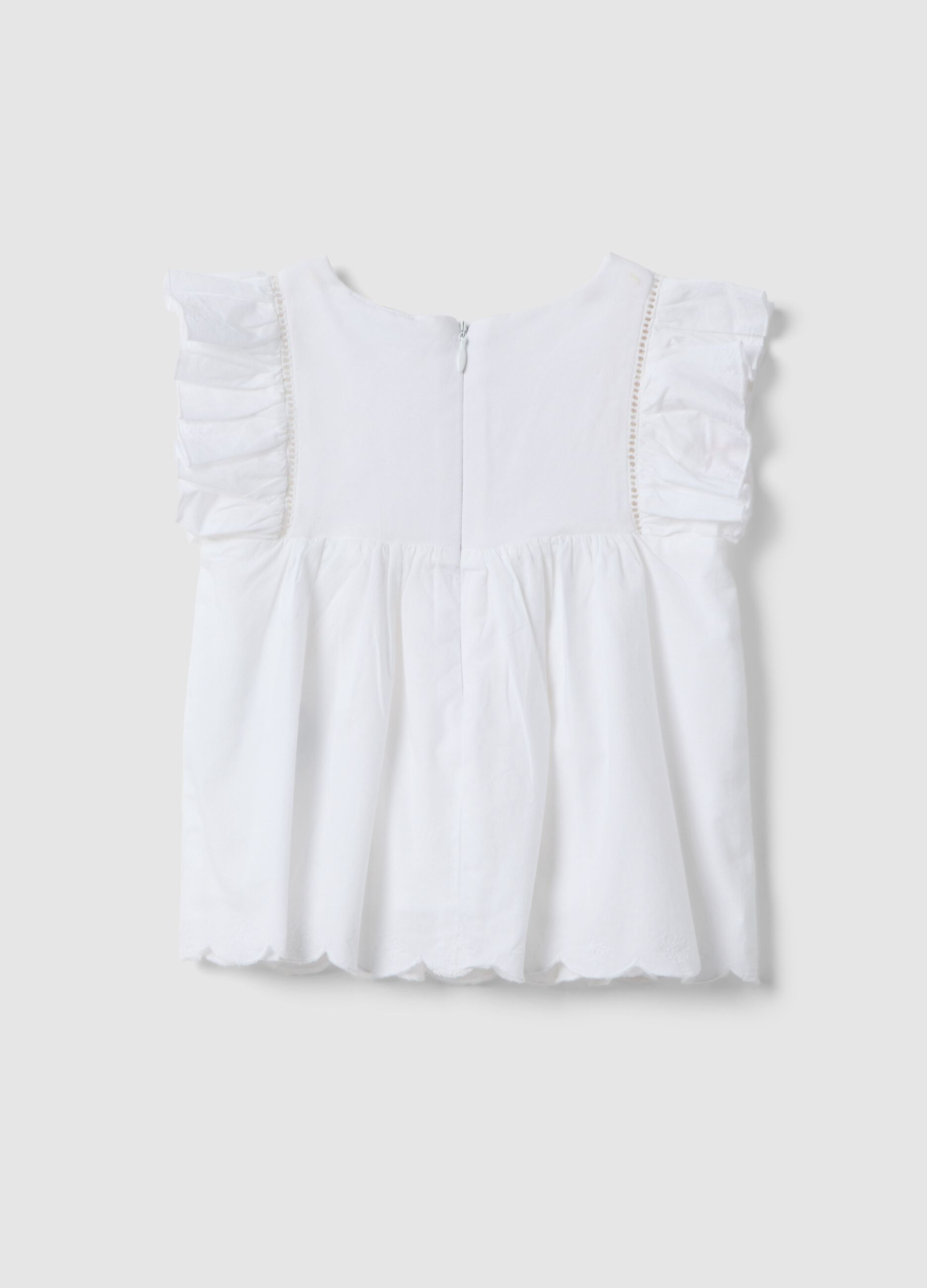White pure cotton baby shirt, regular fit with ruffle