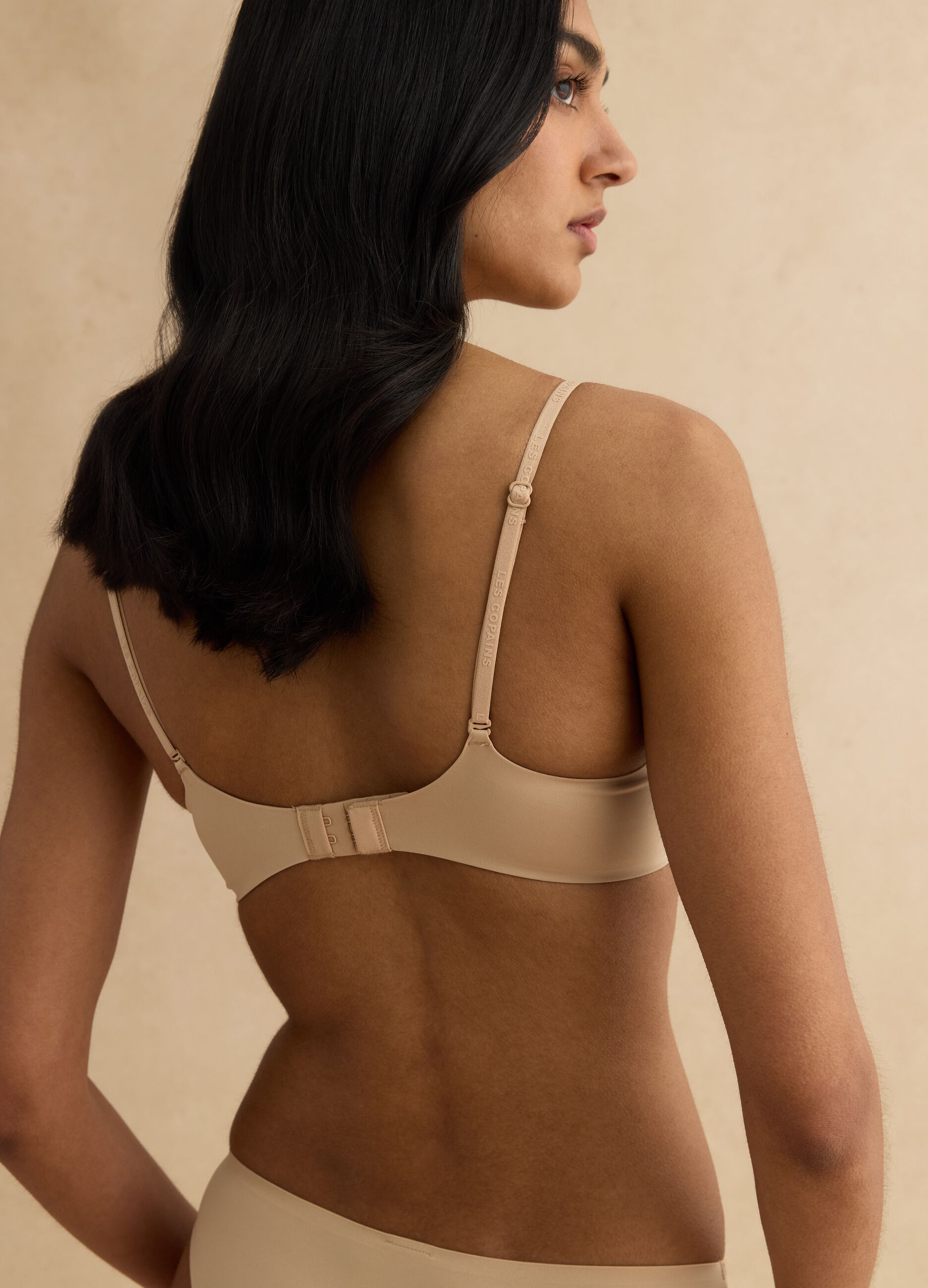 Beige full coverage bra with padded cups