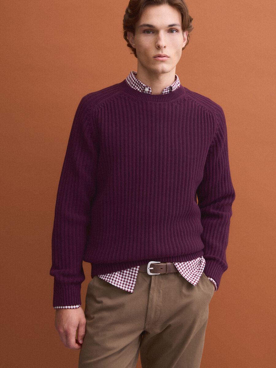 Maglia viola in misto cotone a coste con girocollo regular fit_0