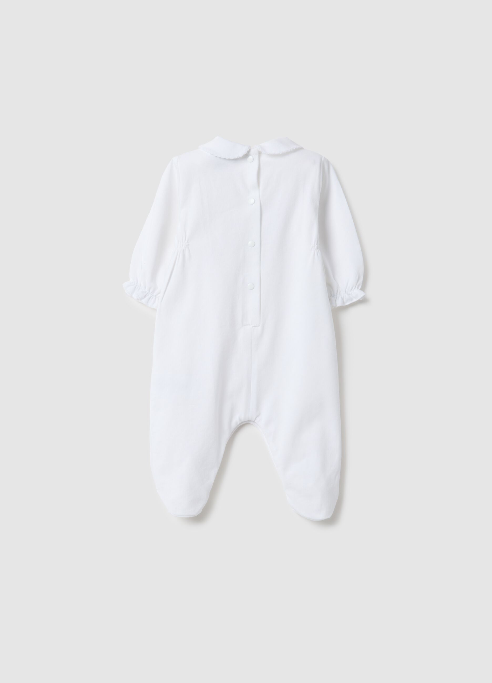 Baby girl's white pure cotton romper with embroidery and buttons