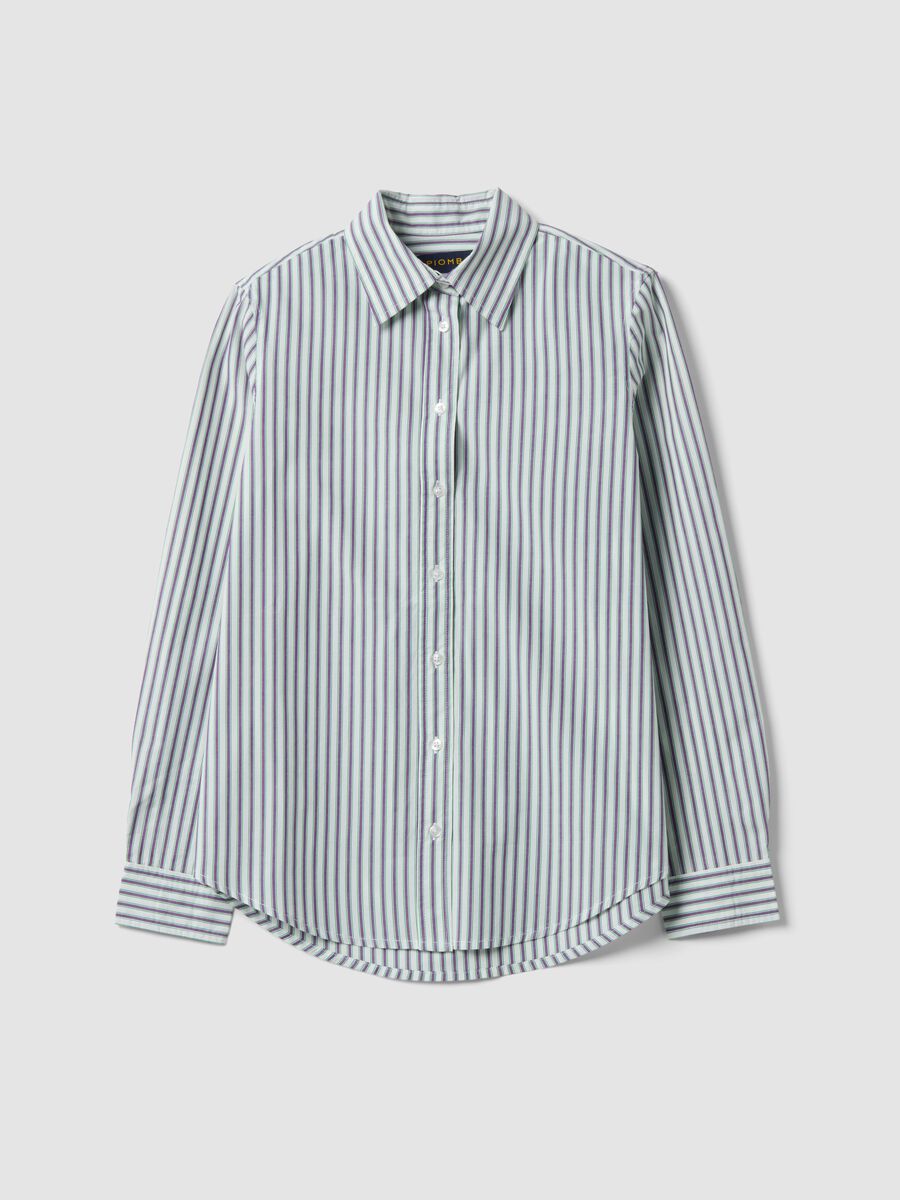 White cotton poplin shirt with purple stripes, regular fit_4
