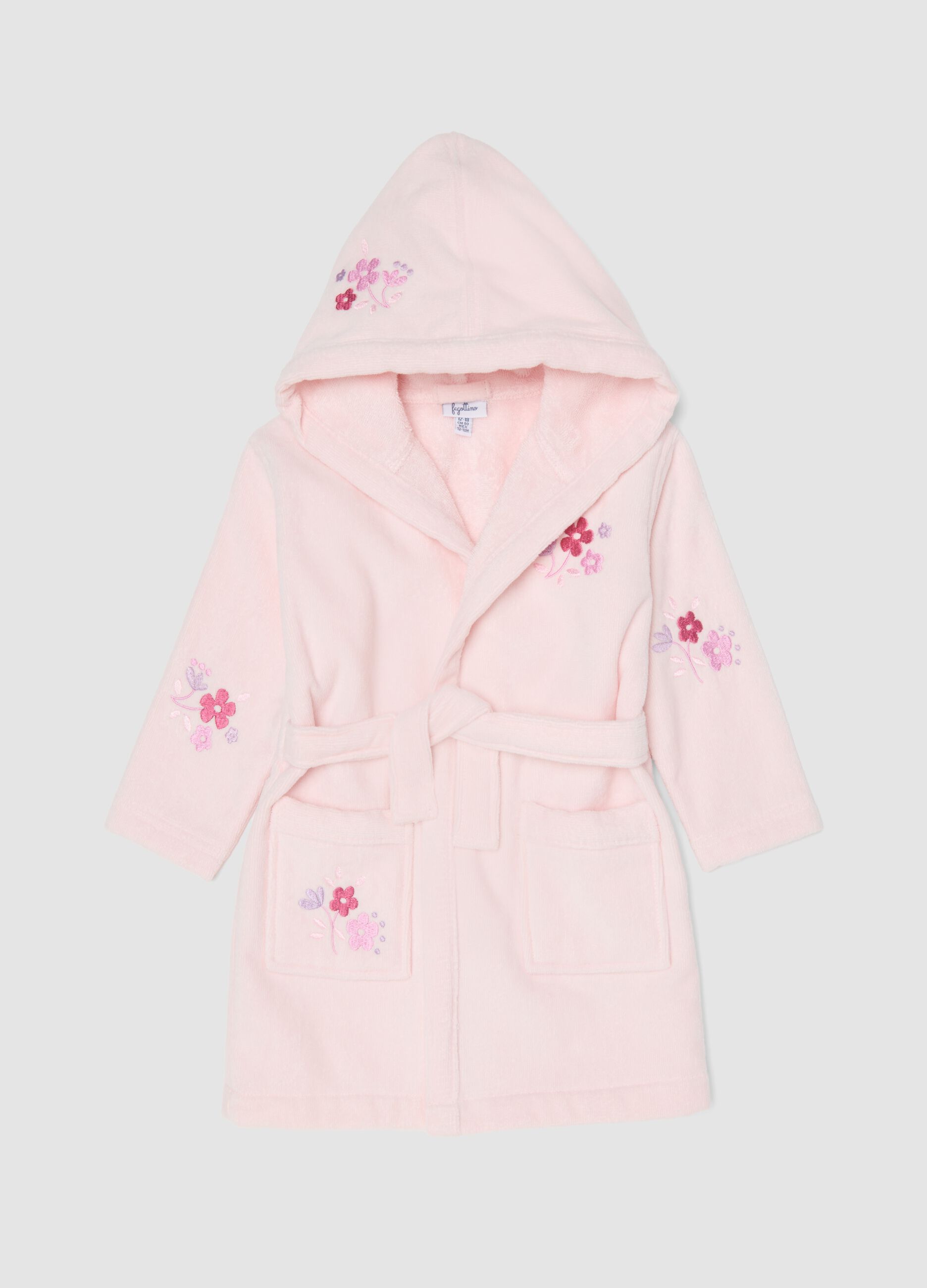 Pink organic cotton hooded bathrobe for baby girls and toddlers
