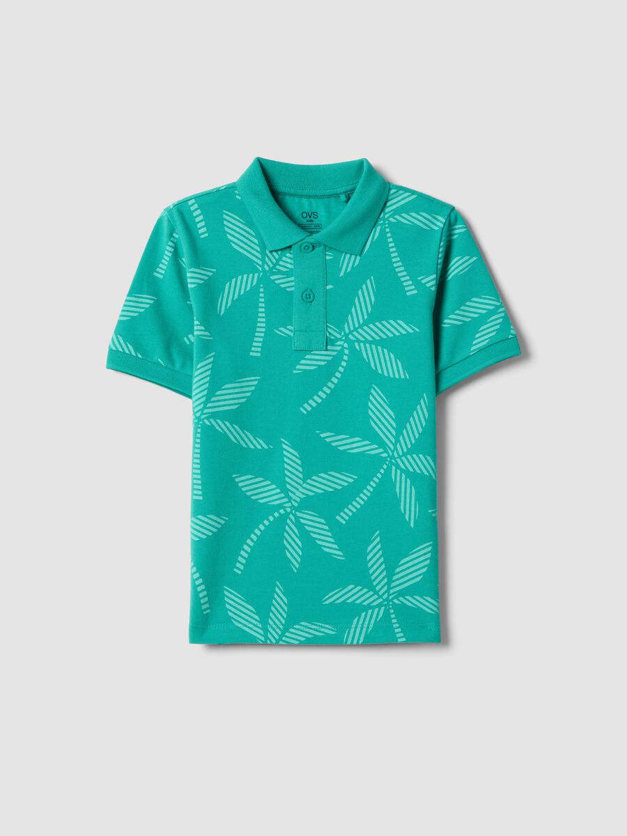 Green pure cotton boys&rsquo; polo shirt, regular fit, with floral design_0