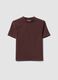 Brown fitted stretch-cotton T-shirt with high neckline_0