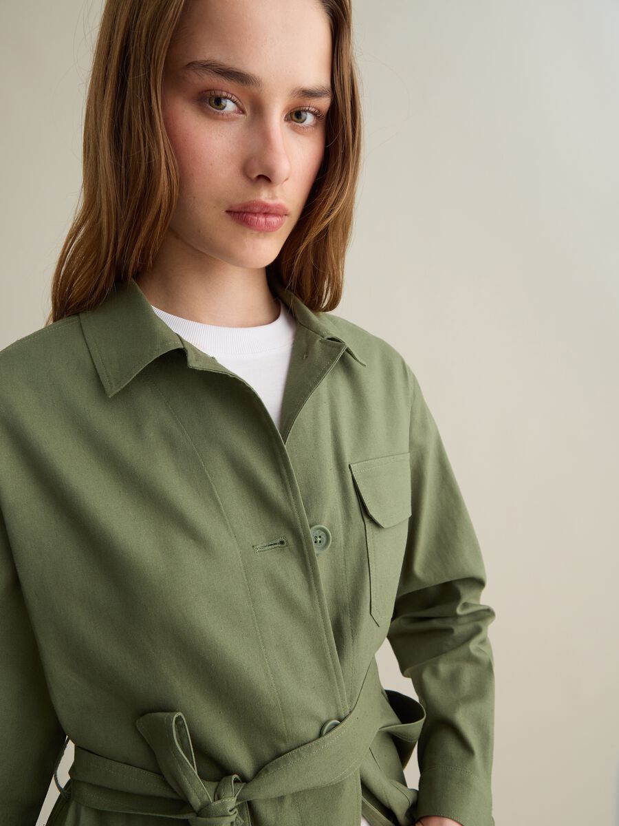 Giacca da donna in cotone e lino verde regular fit_2