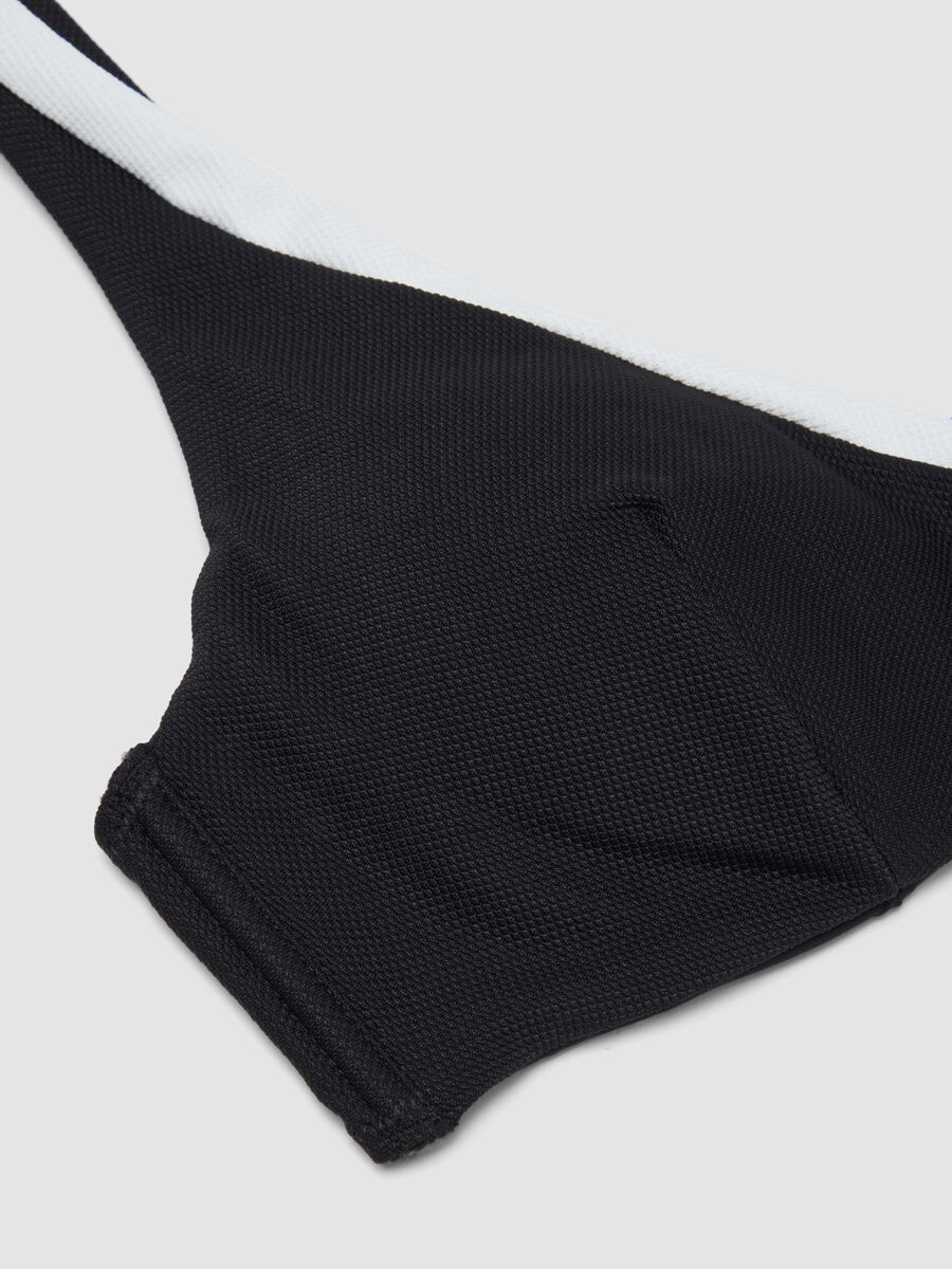 Black and white stretch fabric V-neck bikini top_5