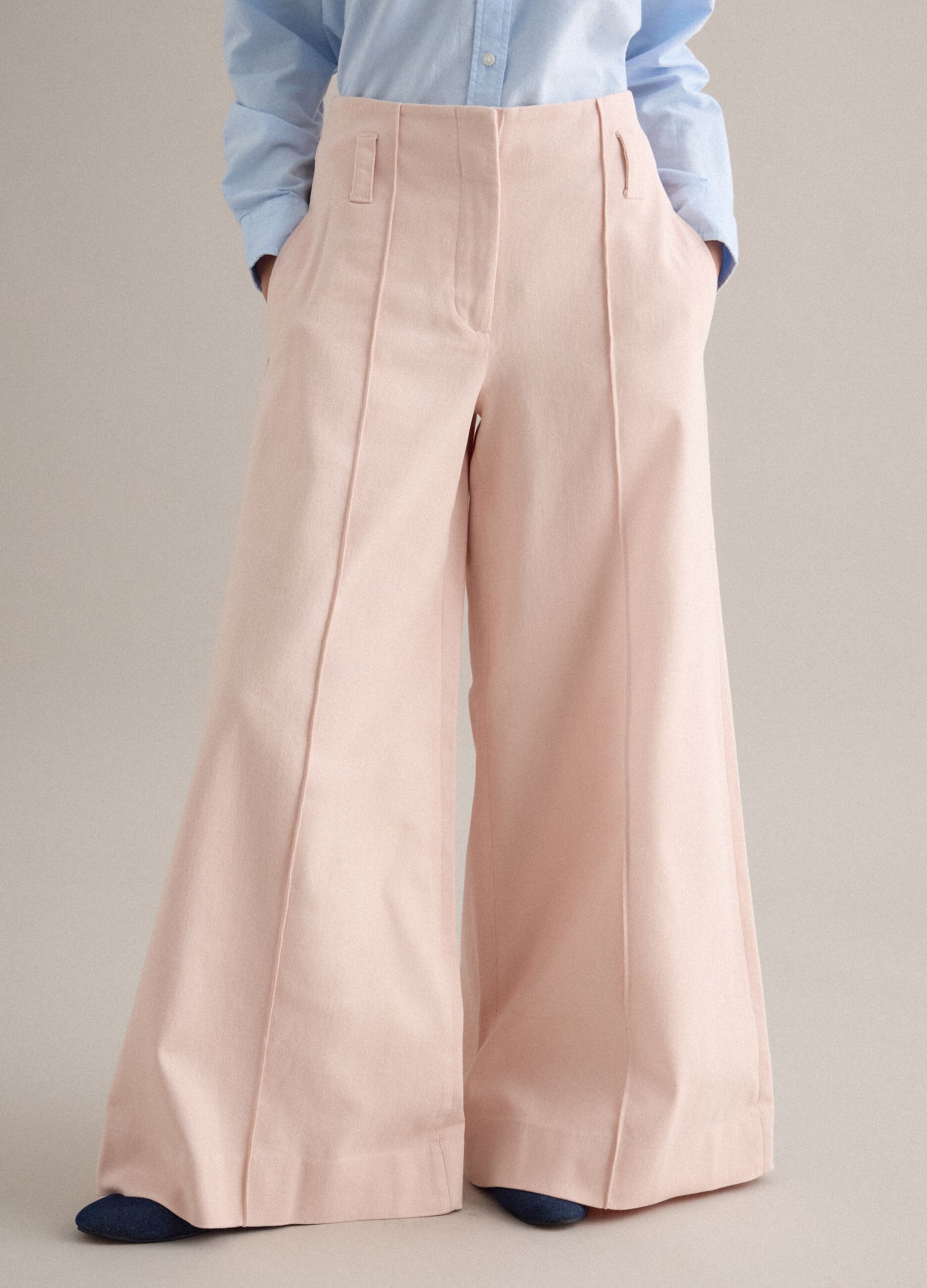 Straight Pink Trousers in Twill and Stretch Cotton