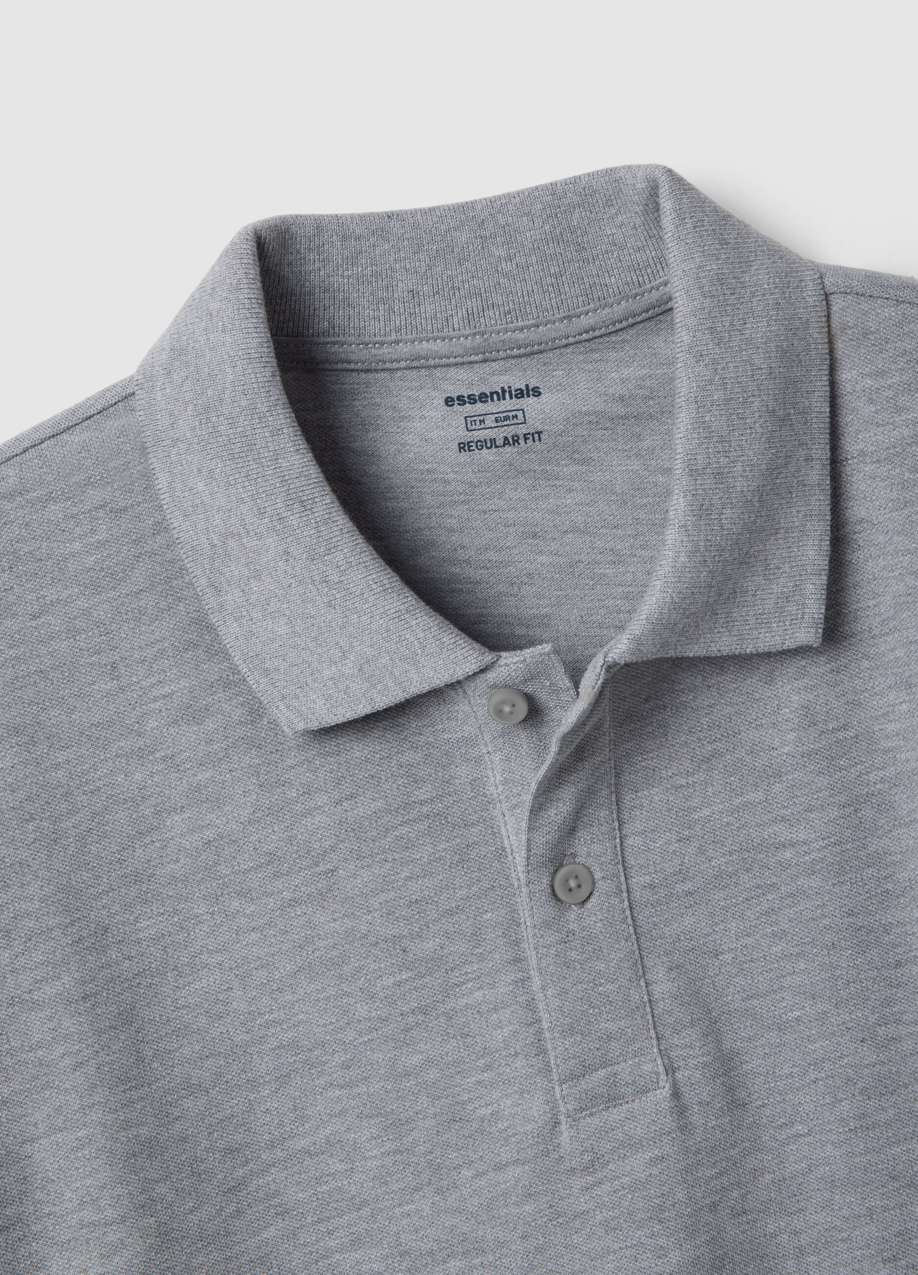 Grey pure cotton short-sleeve polo shirt, regular fit