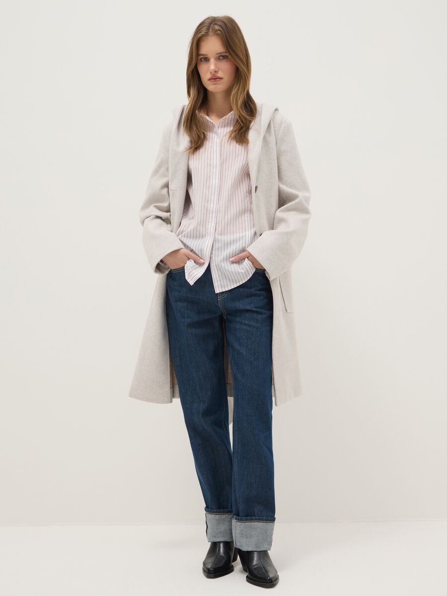 Regular fit beige single-breasted coat with belt_1