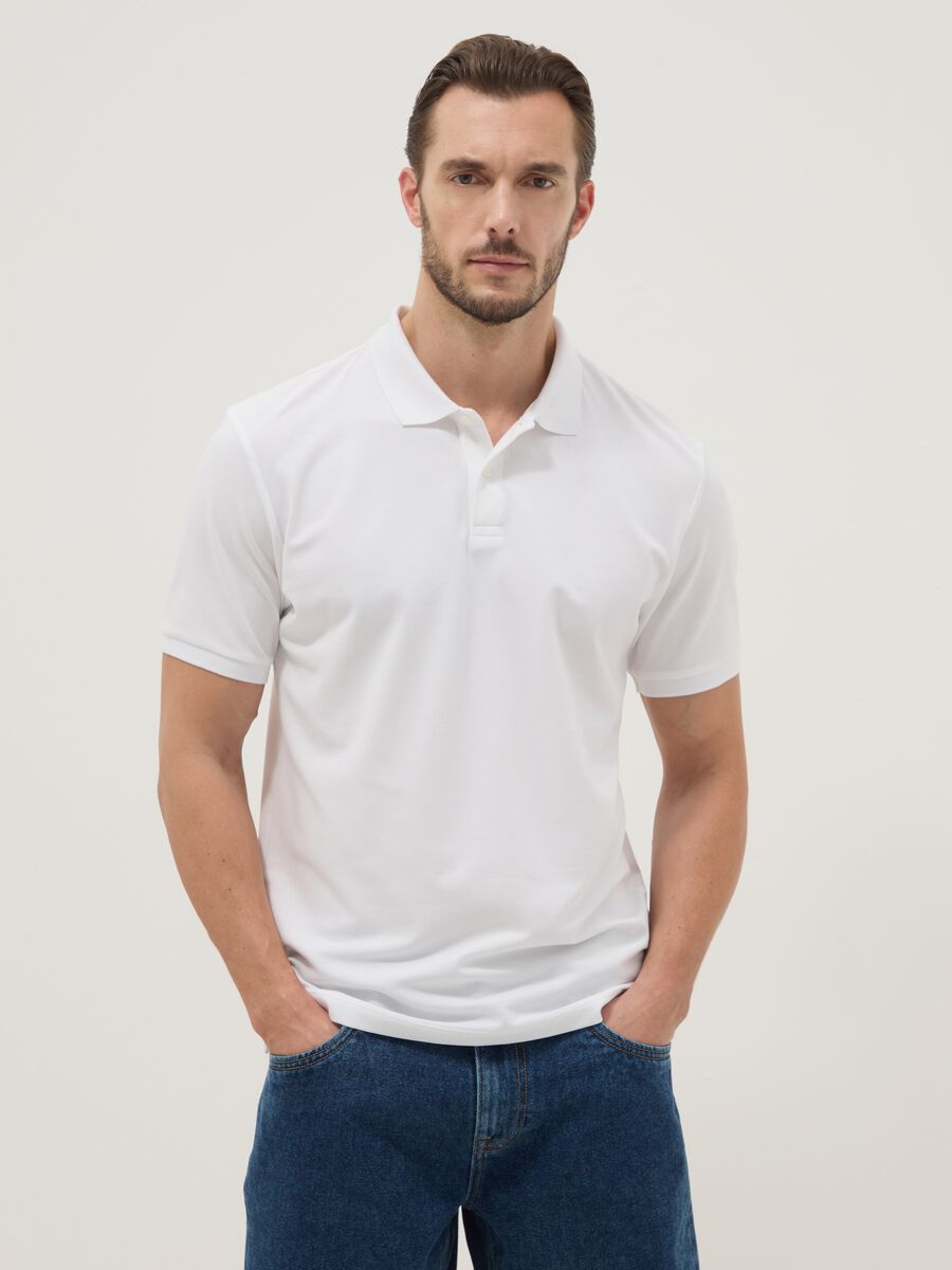White stretch cotton-blend polo regular fit_0
