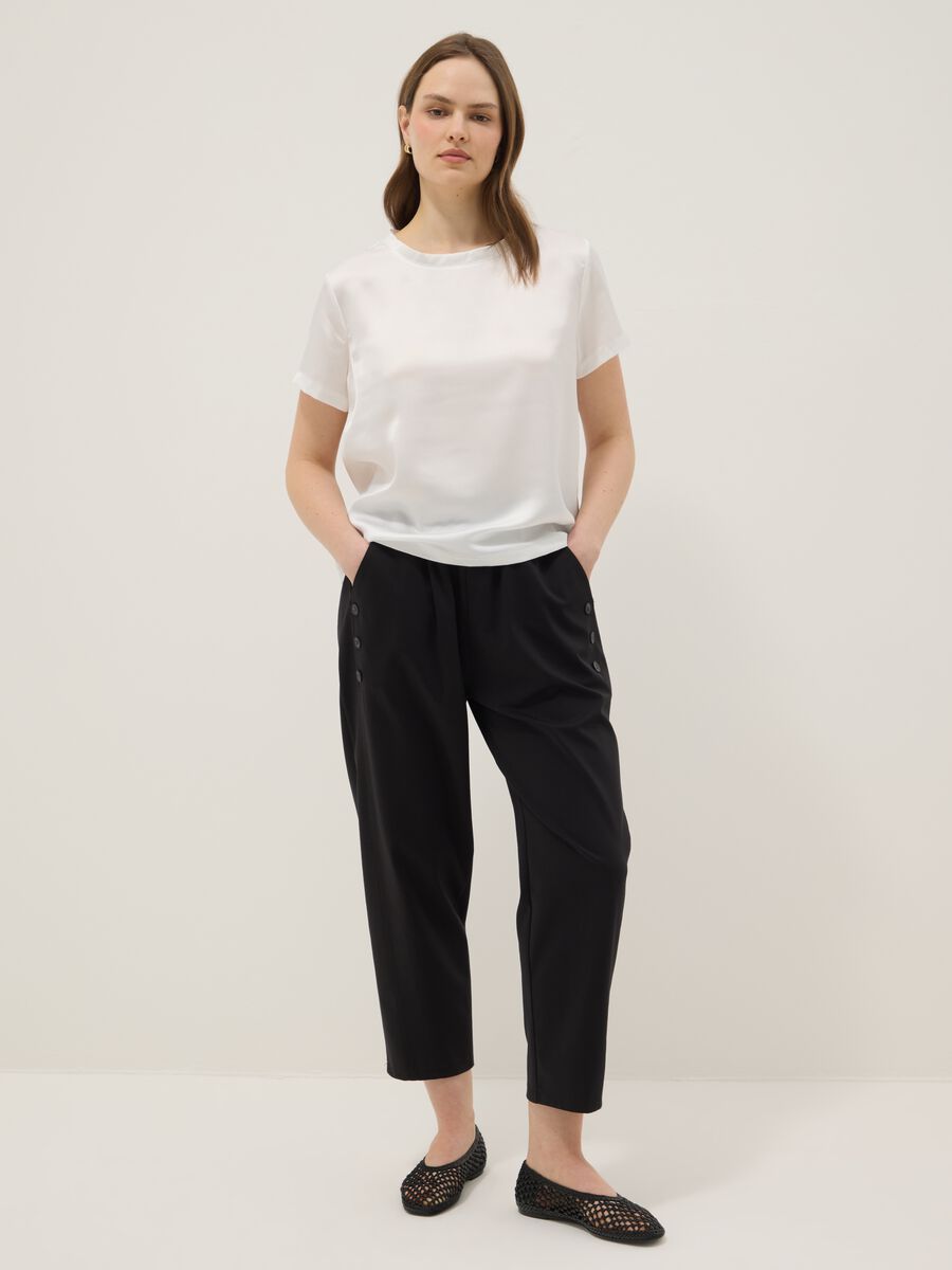 Black regular-fit stretch cotton-blend trousers with buttons_0