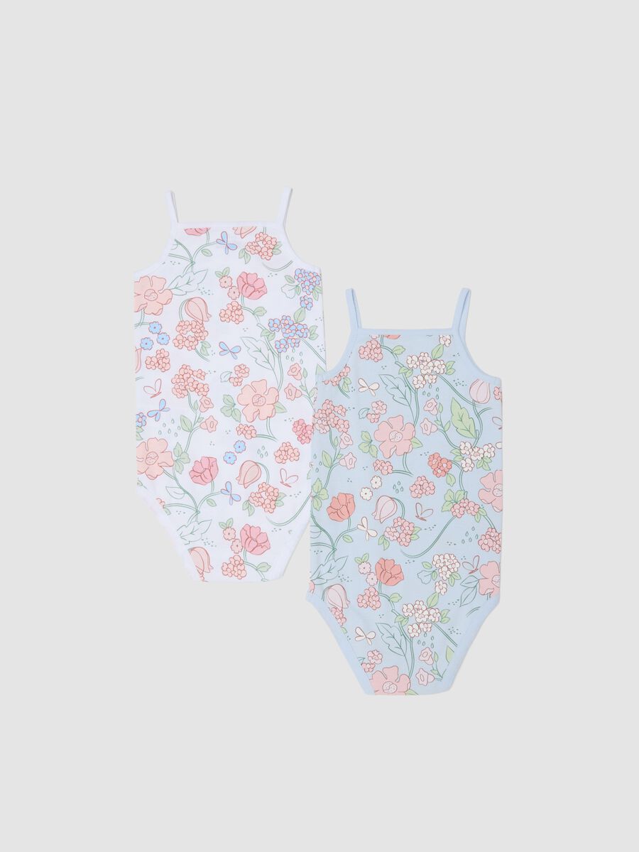 Twin pack of light blue organic cotton bodysuits with floral print_1
