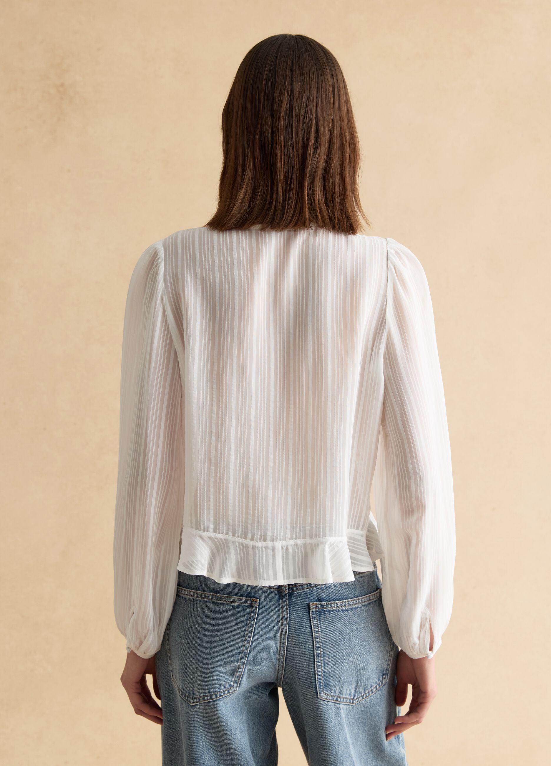White pure viscose shirt regular fit with lace details