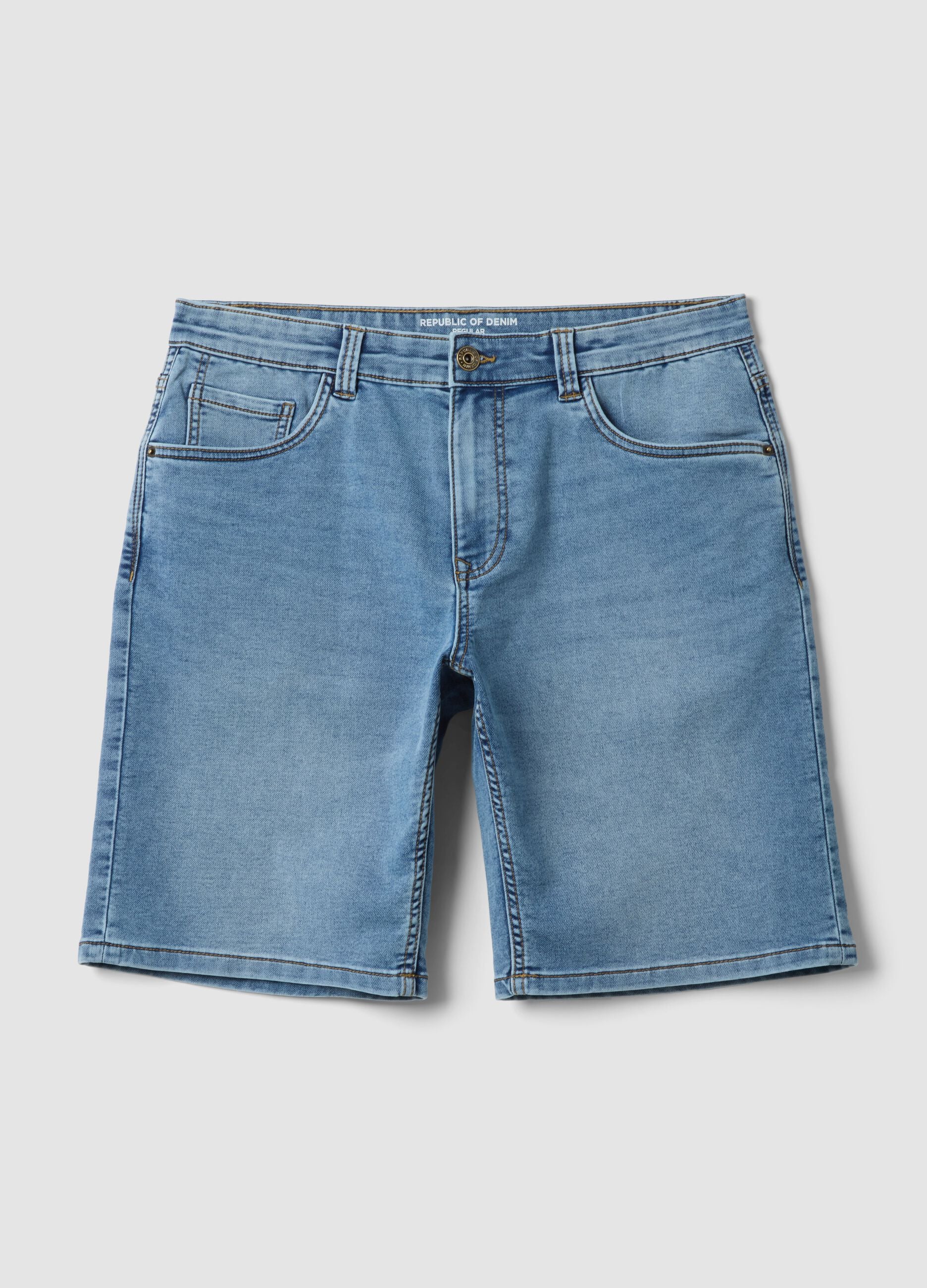 Blue stretch cotton-blend denim shorts, regular fit