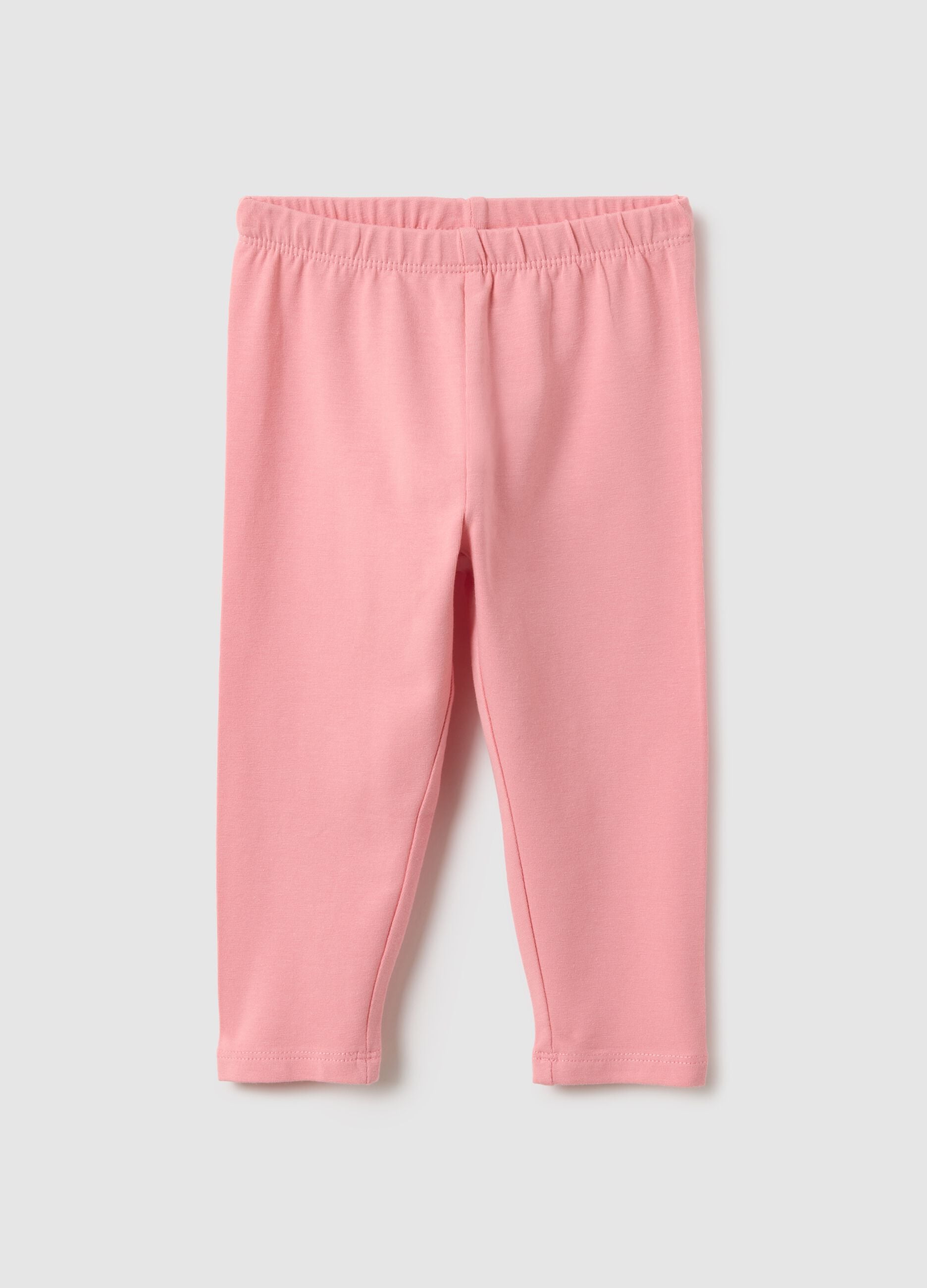 Pink stretchy cotton leggings for girls, slim fit