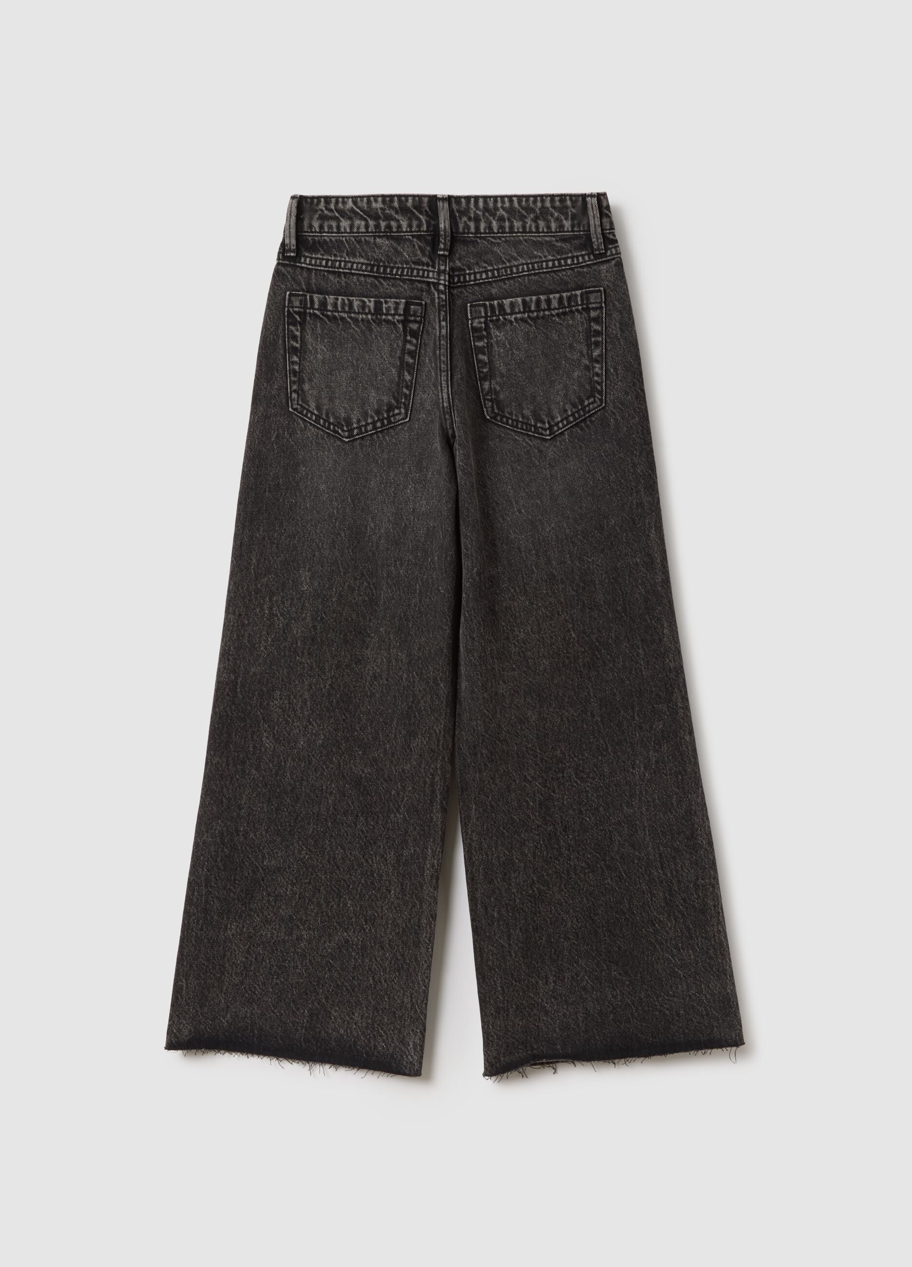 Girls' grey pure cotton wide leg jeans