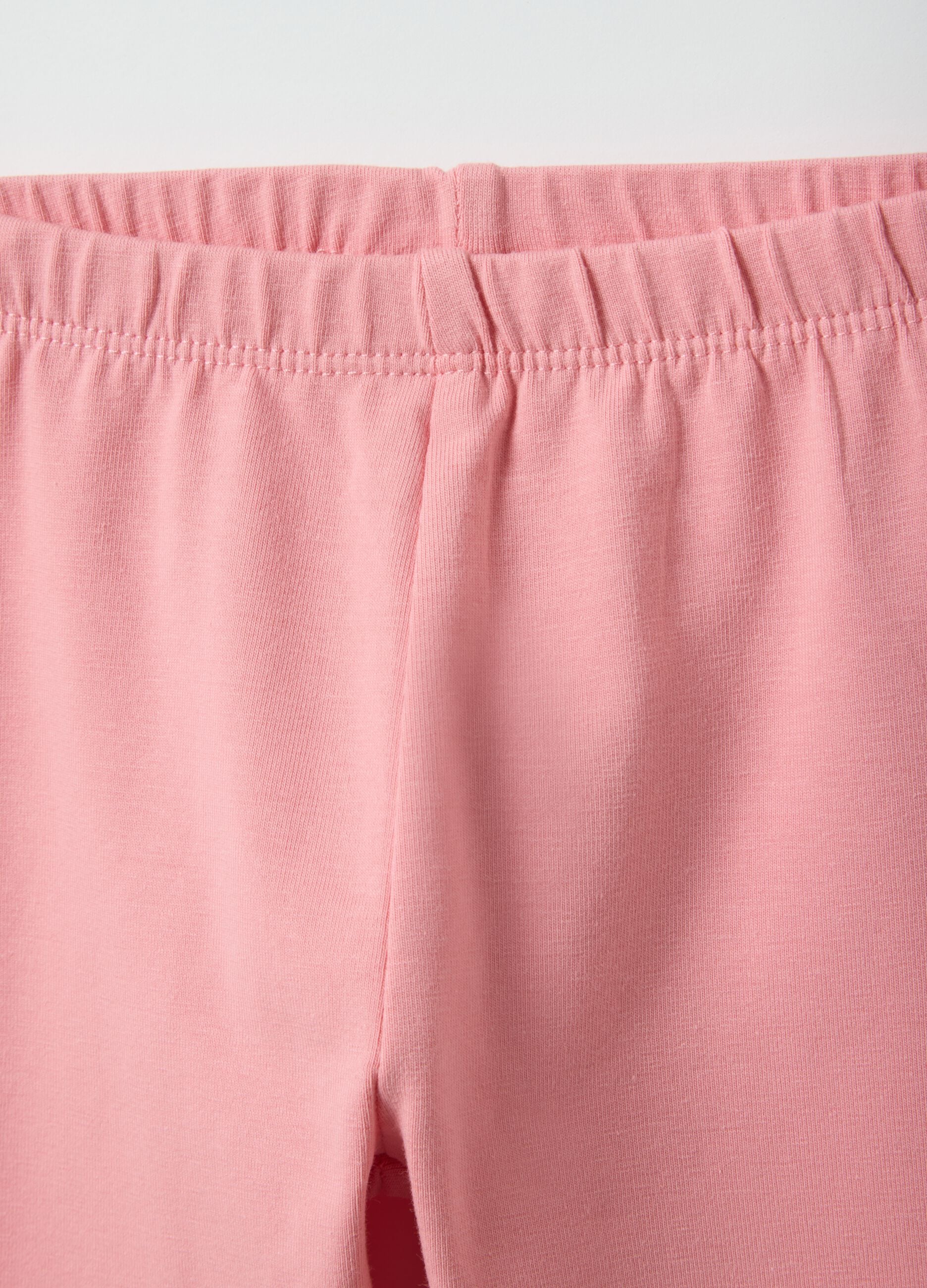 Pink stretchy cotton leggings for girls, slim fit
