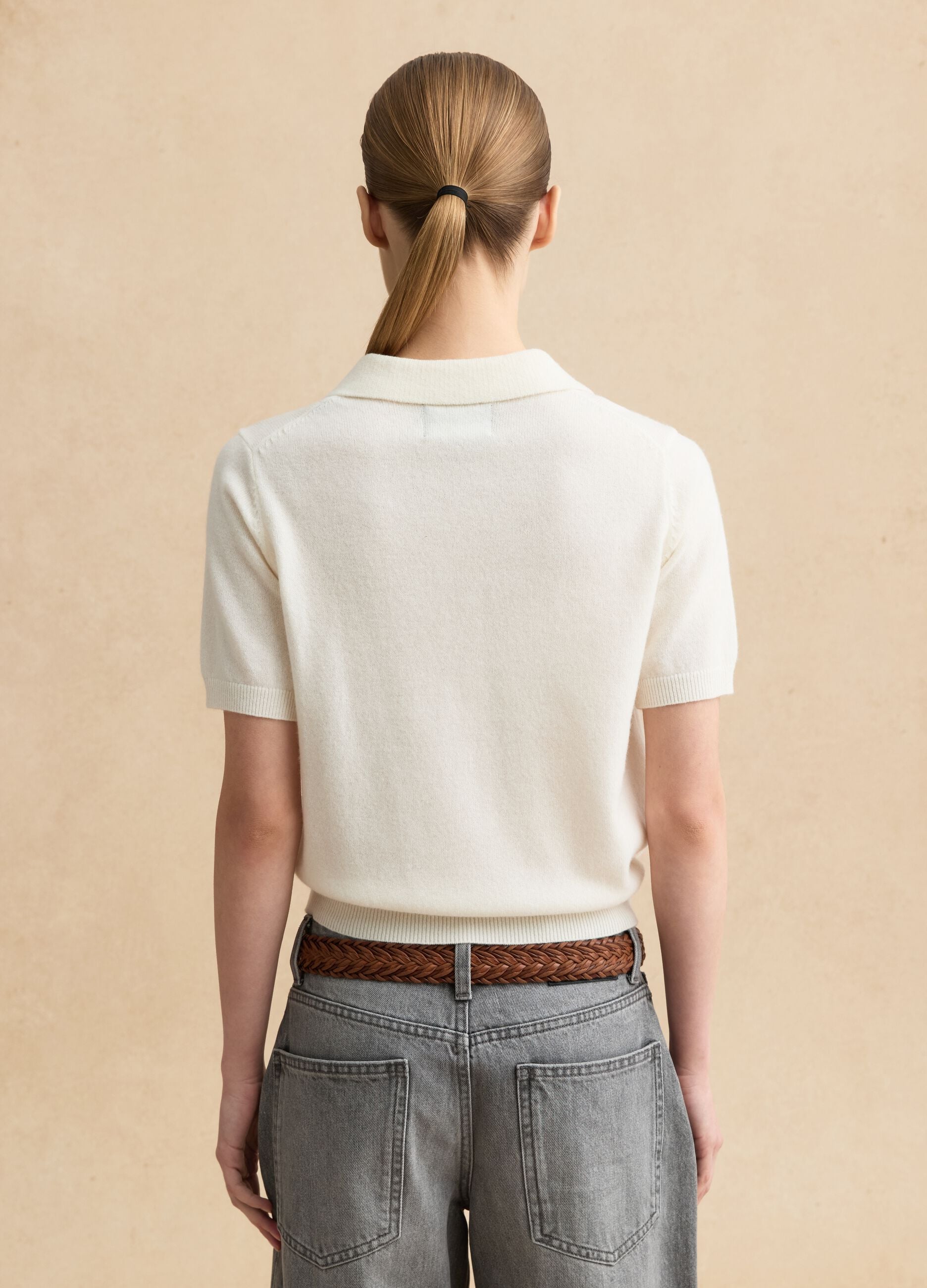 White pure wool polo neck regular fit sweater