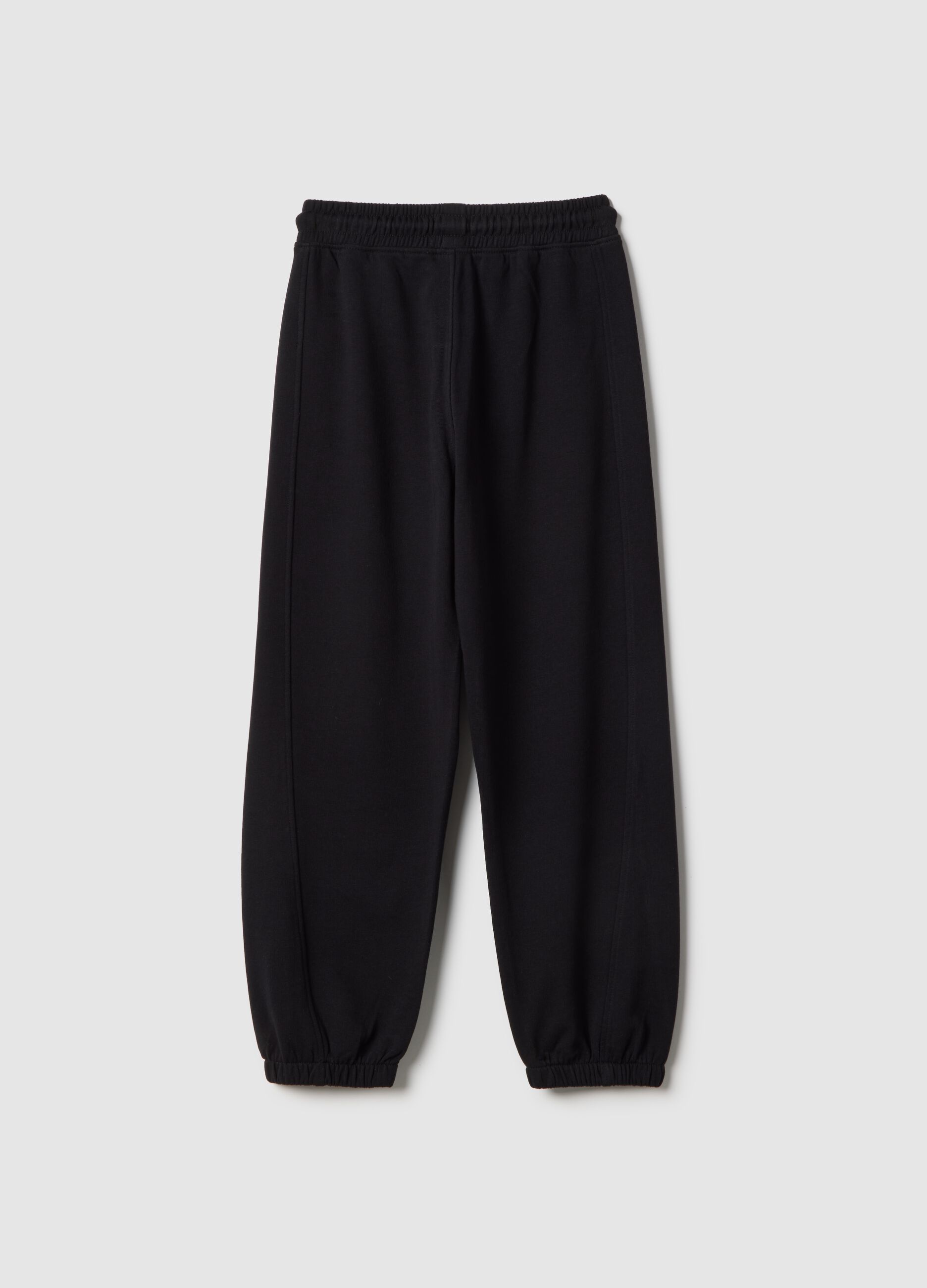 Children's black pure cotton jogger trousers regular fit with patch
