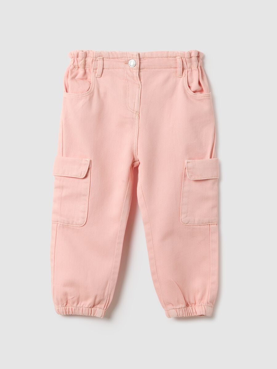 Girls' baggy cargo trousers in pure pink cotton_0