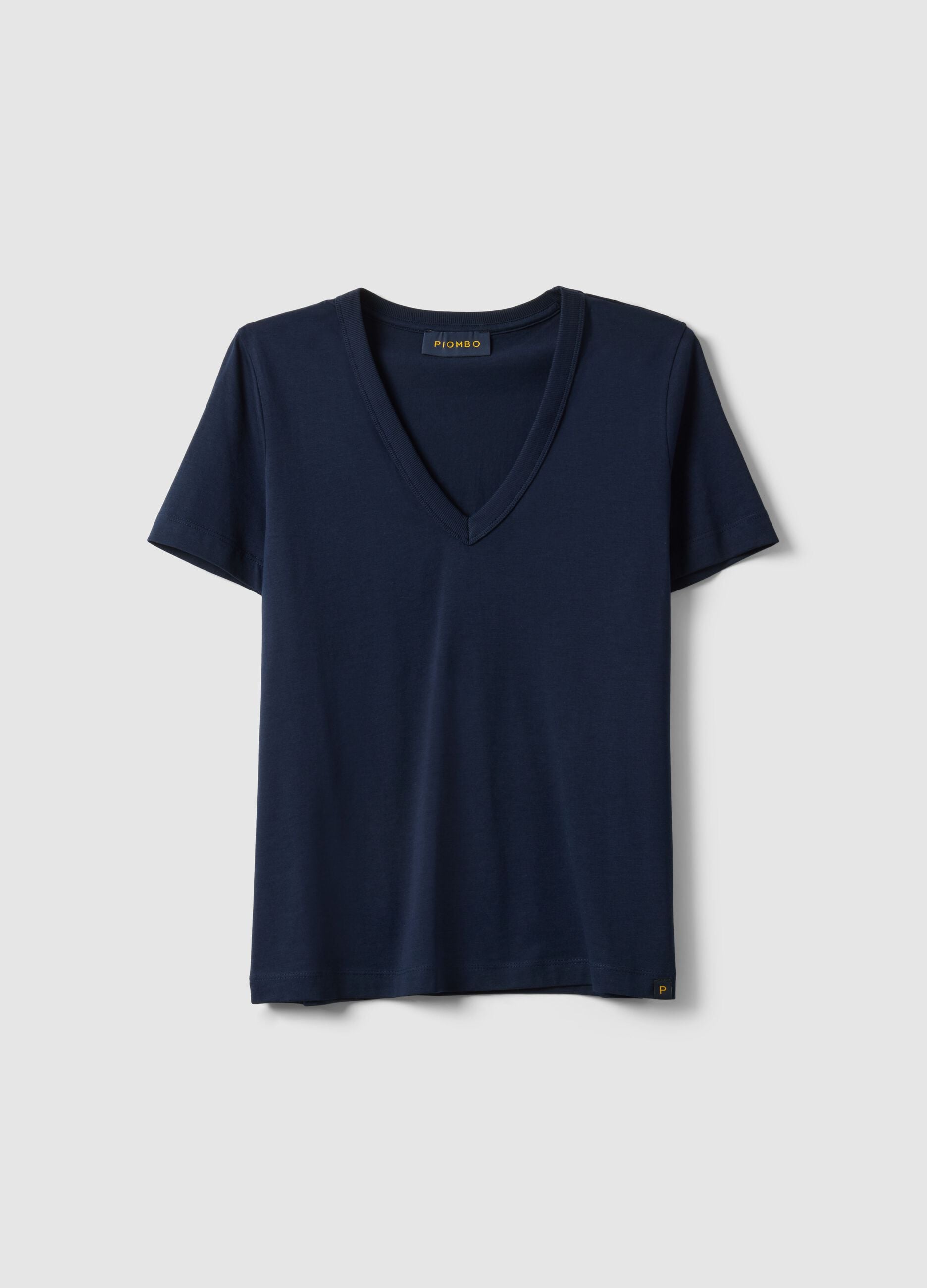 Deep V Regular Fit Blue Pure Cotton T-shirt