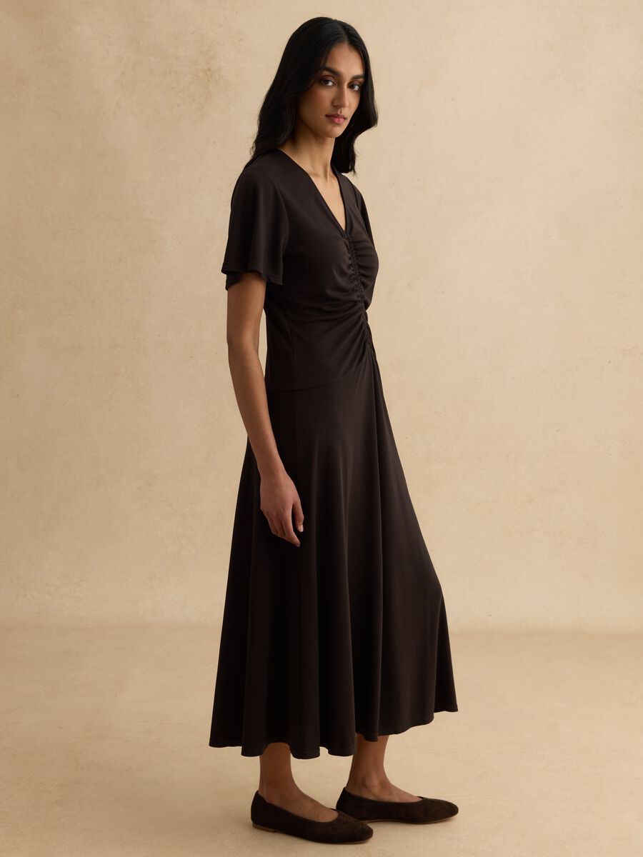 Black Dress with Ruched V-Neckline_1