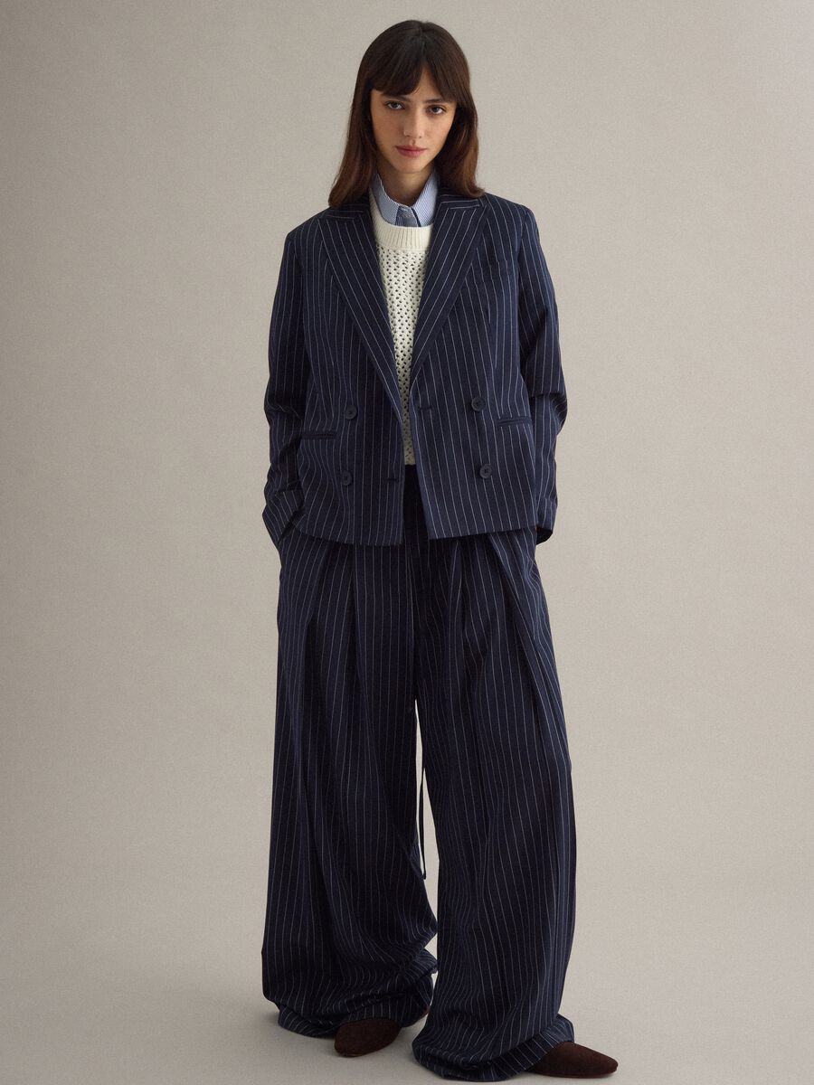 Multicolour Stripe Flare Trousers in Viscose Blend_1
