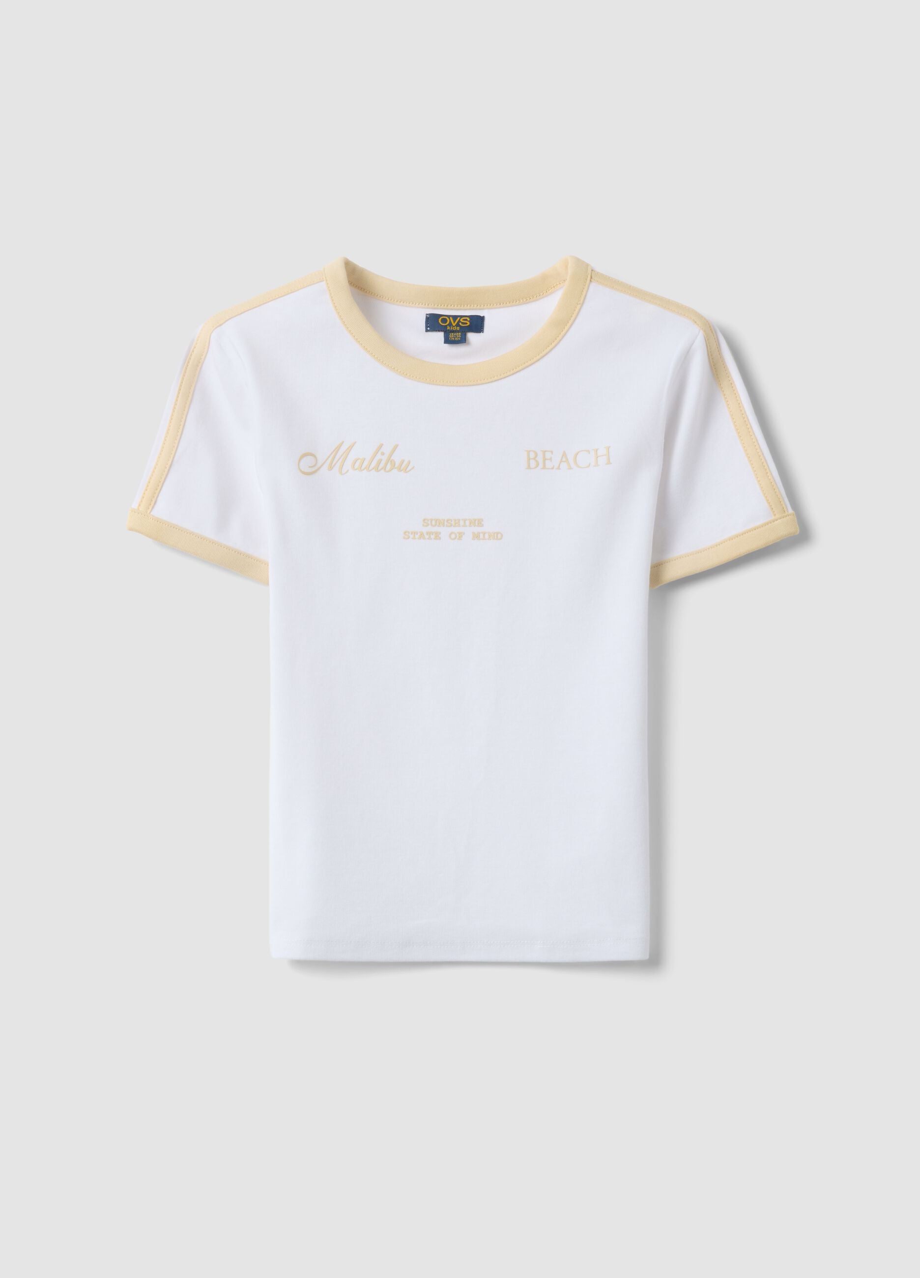 Girls&rsquo; white stretch cotton T-shirt, regular fit