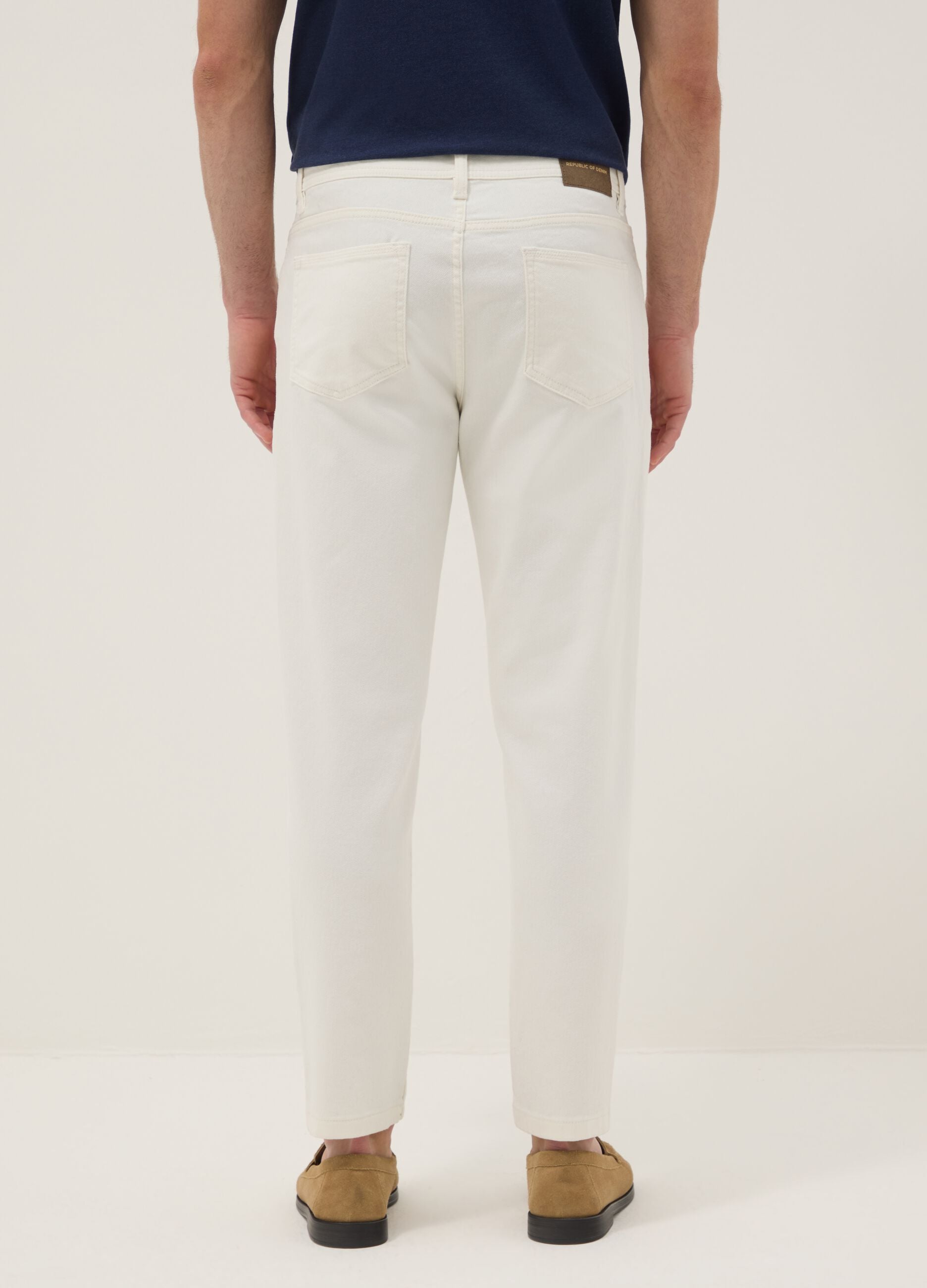 Relaxed fit white stretch cotton denim jeans