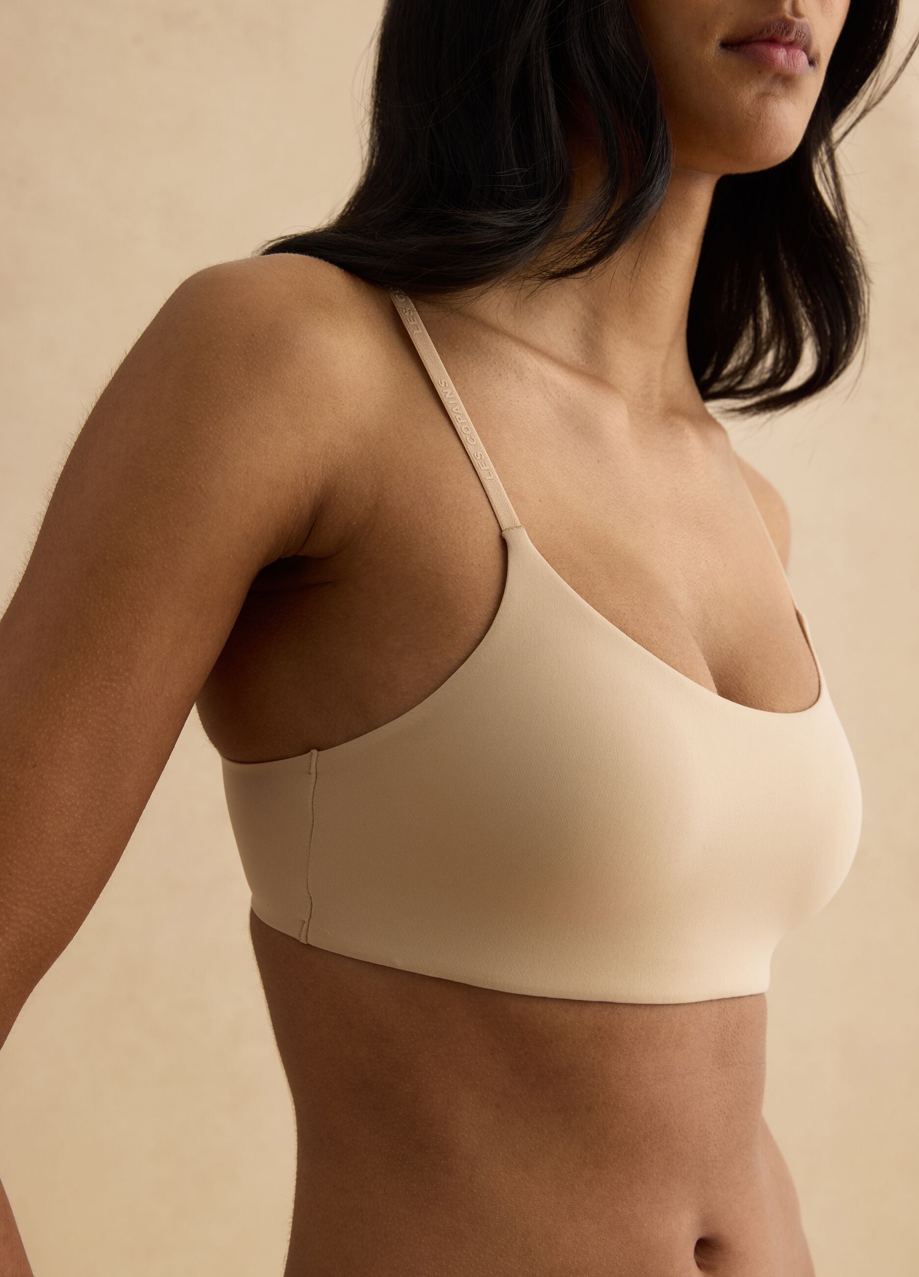 Beige bralette bra with removable padding