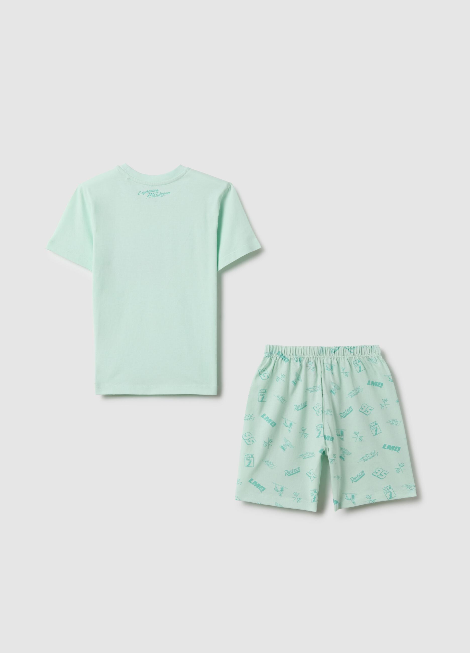 Children's green short pyjamas in pure cotton, regular fit with prints