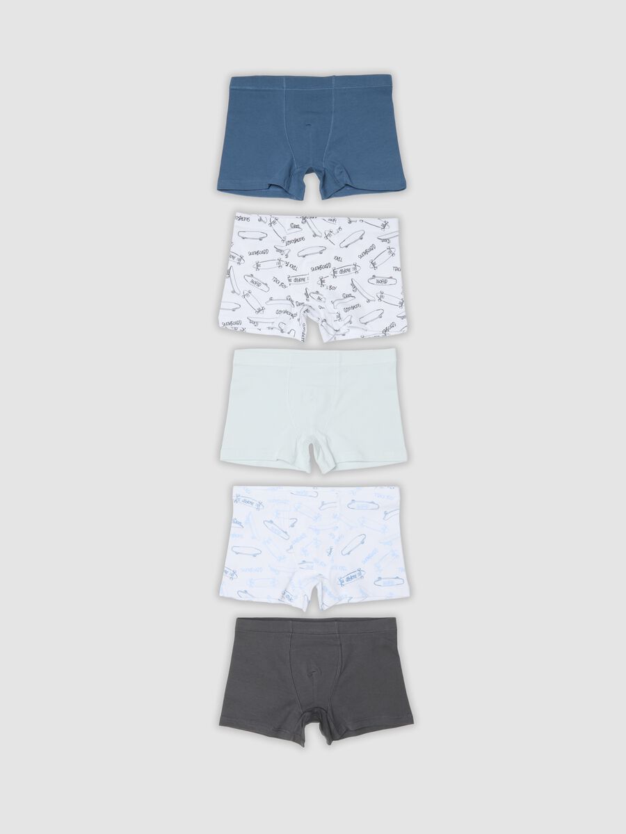 Pack of 5 mid-length multicolour boys&rsquo; boxer shorts in stretch organic cotton_0