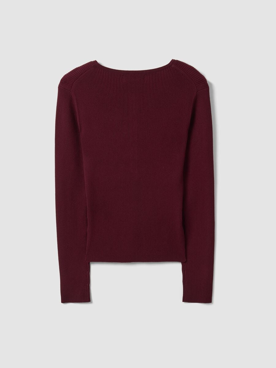 Red fitted ribbed viscose-blend top with buttons_5