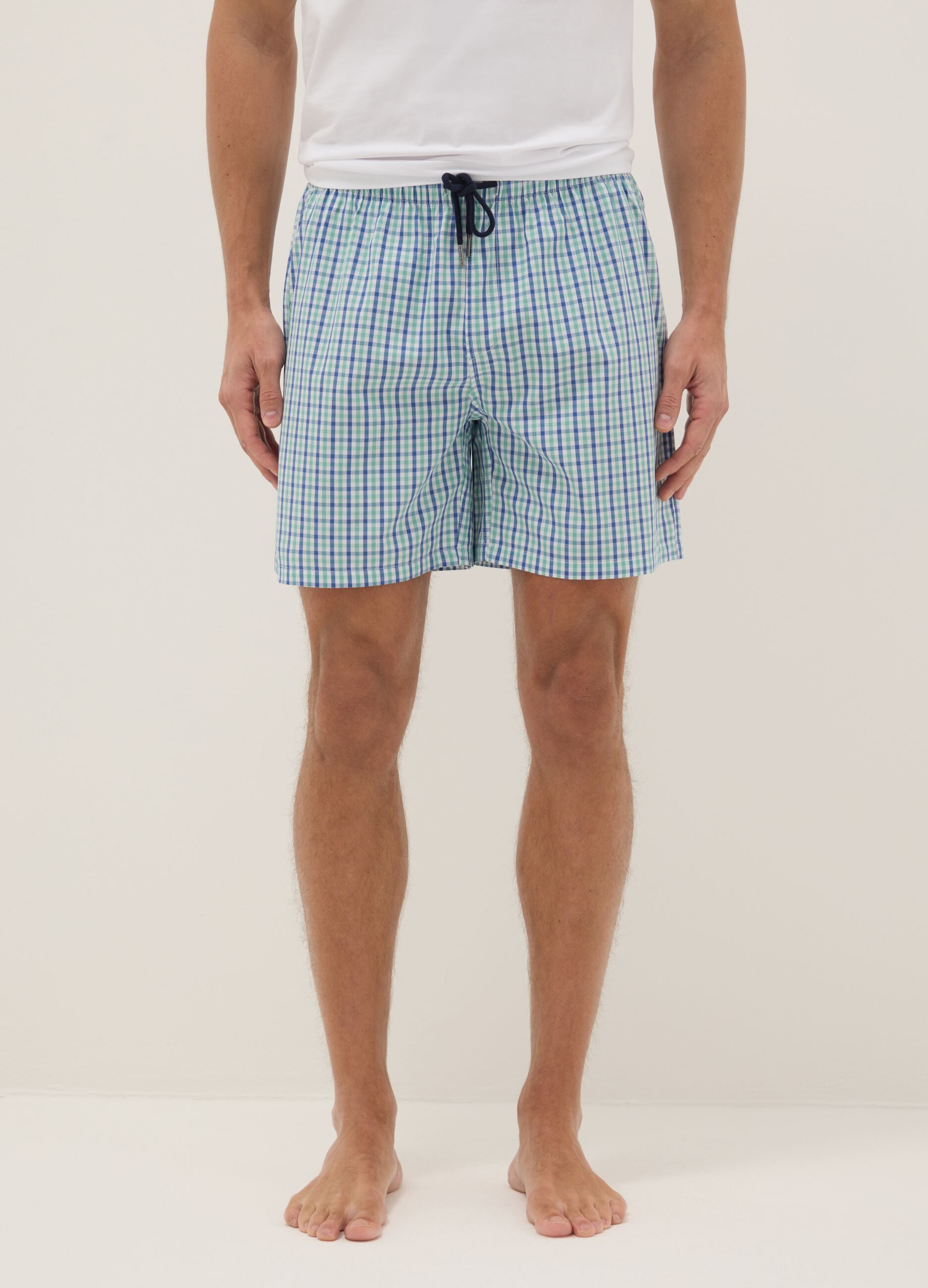 Multicolour checked pure cotton pyjama shorts, regular fit